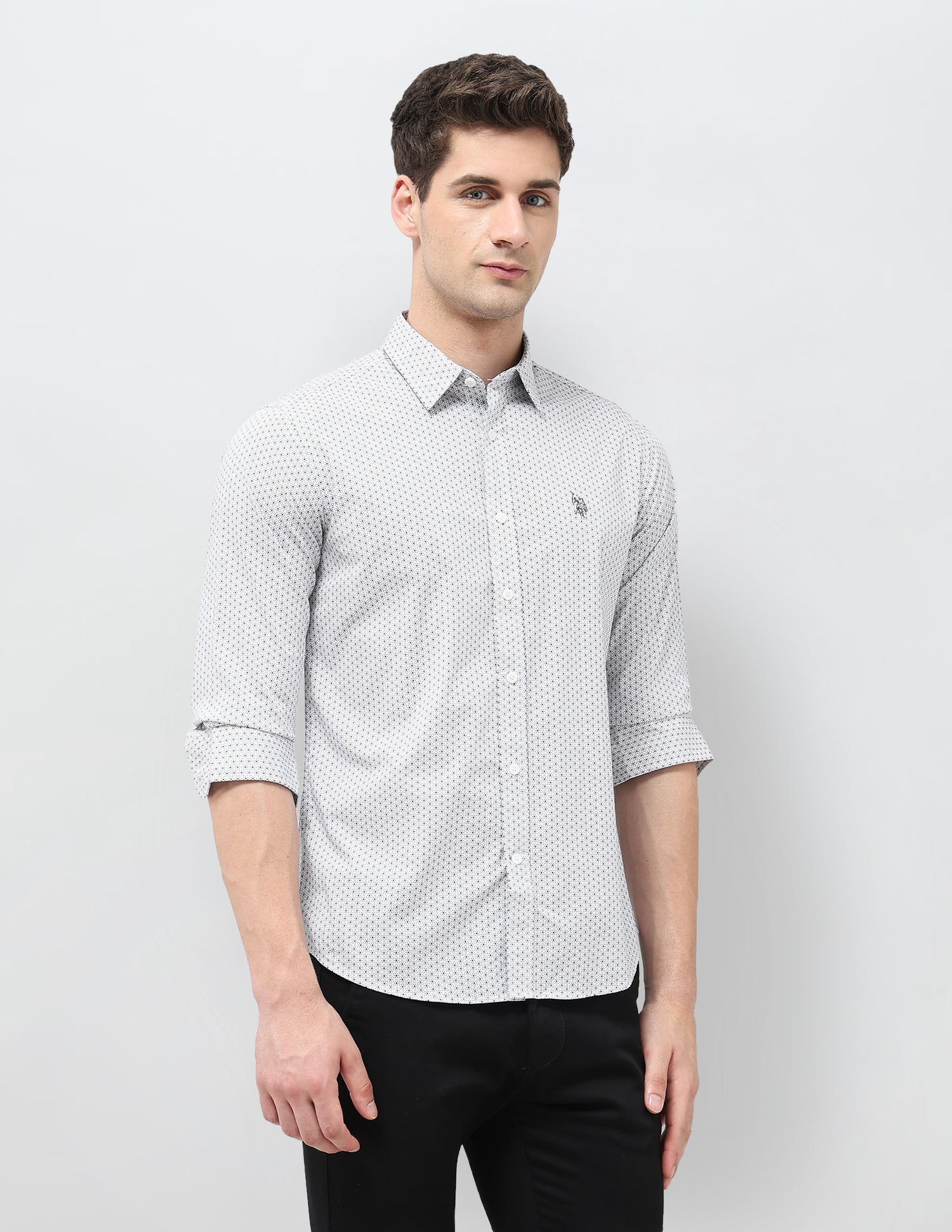 Geometric Printed Tailored Fit Shirt Grey - U.S. POLO ASSN. | Large