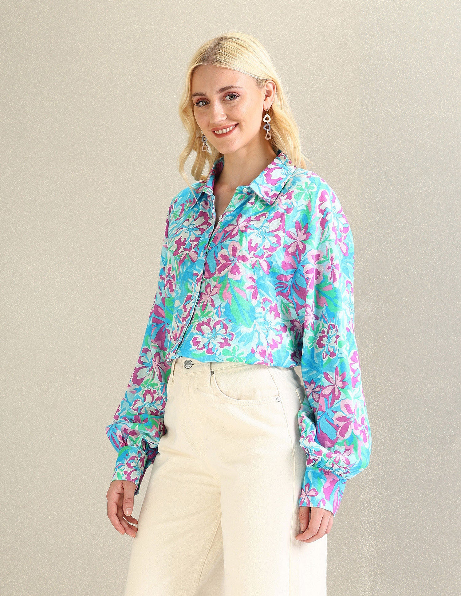 Cotton Raglan Sleeve Boyfriend Shirt Blue, Purple and Green - U.S. POLO ASSN. | Large