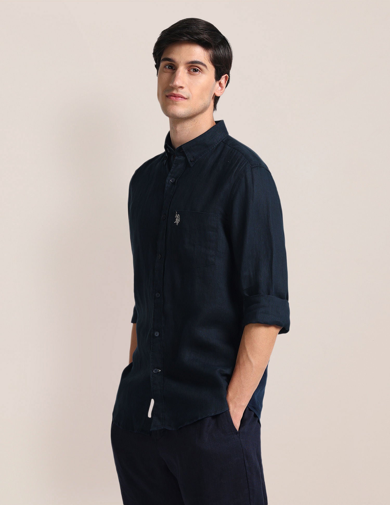 Button Down Linen Shirt Navy - U.S. POLO ASSN. | Large