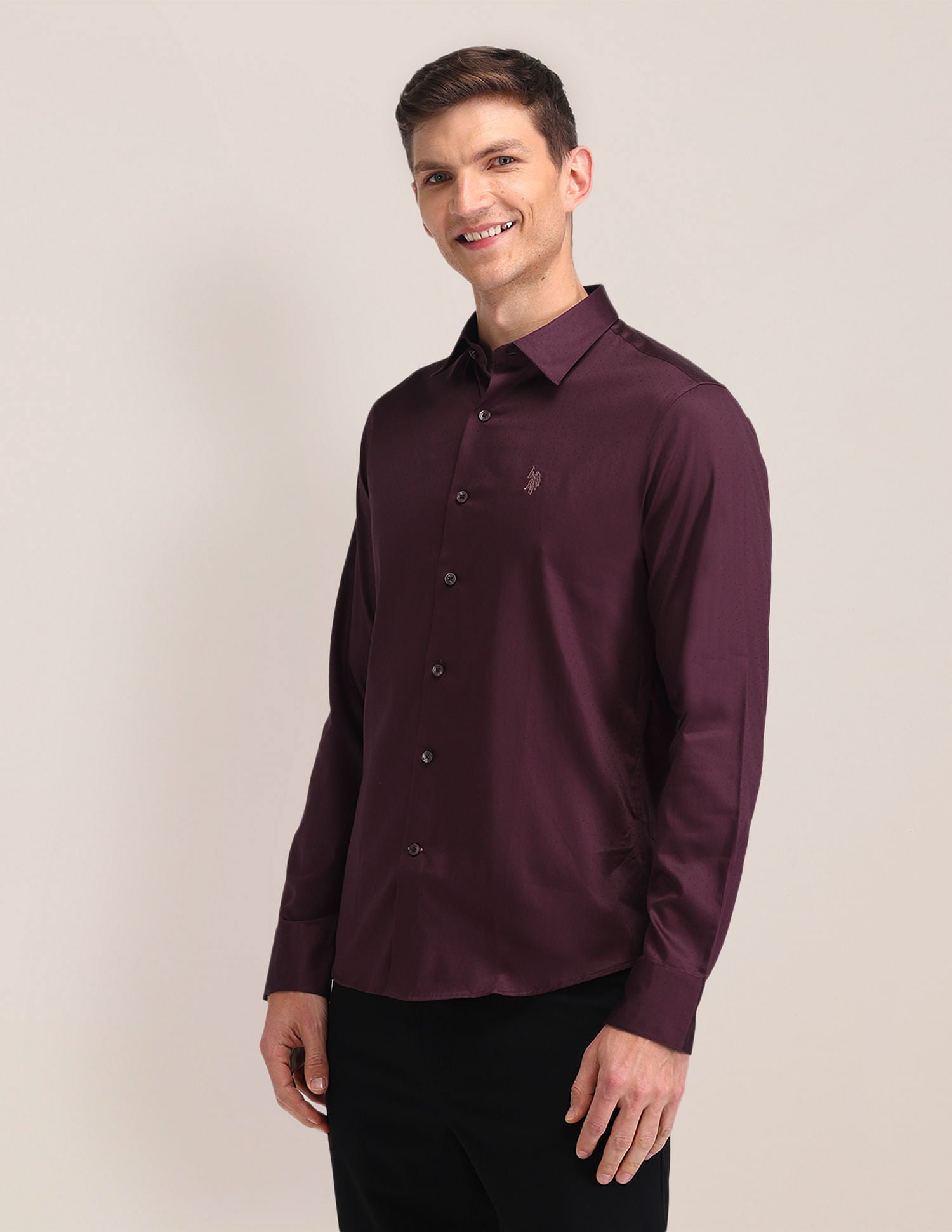 Regular Fit Satin Shirt Wine - U.S. Polo Assn. India | Large