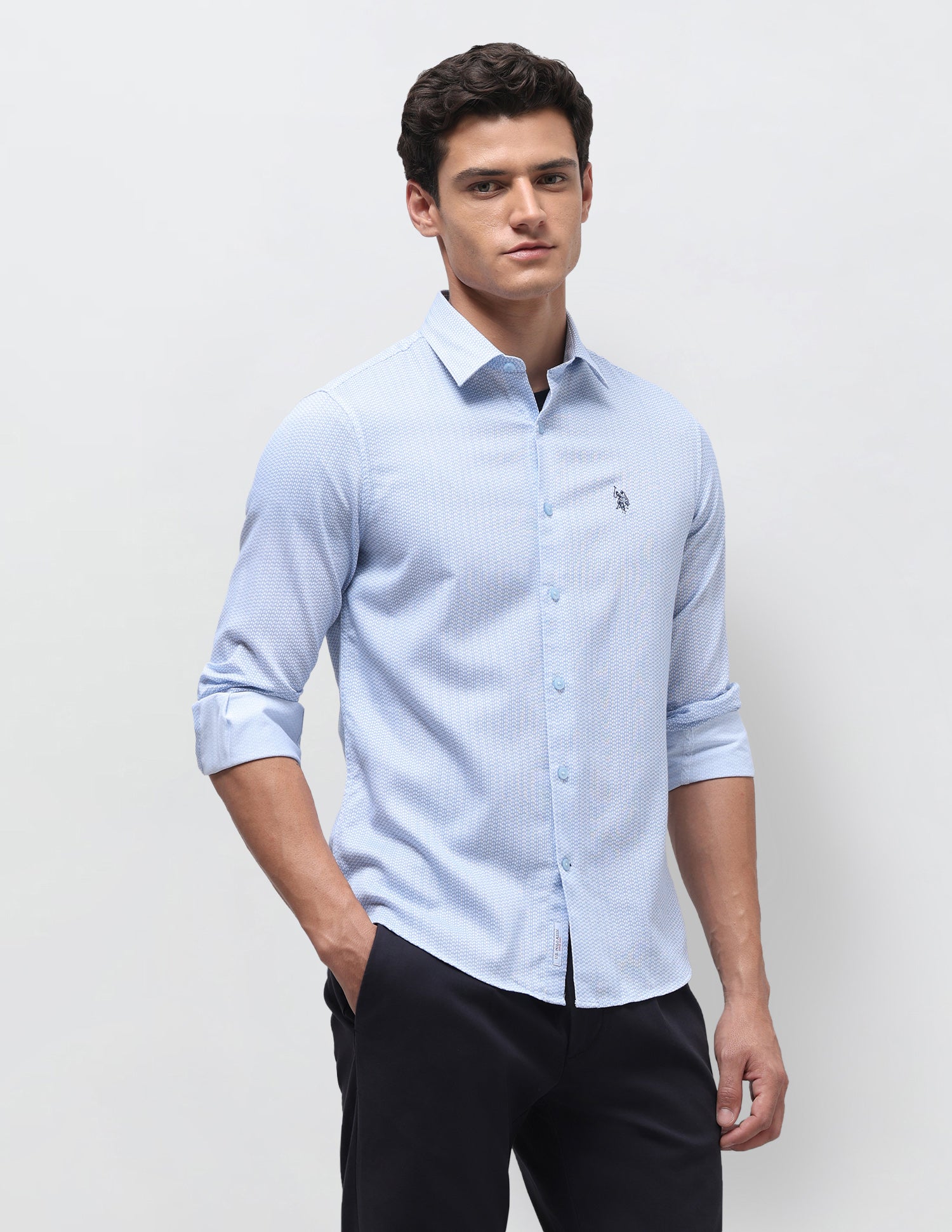 Dobby Regular Fit Shirt Light Blue - U.S. Polo Assn. India | Large