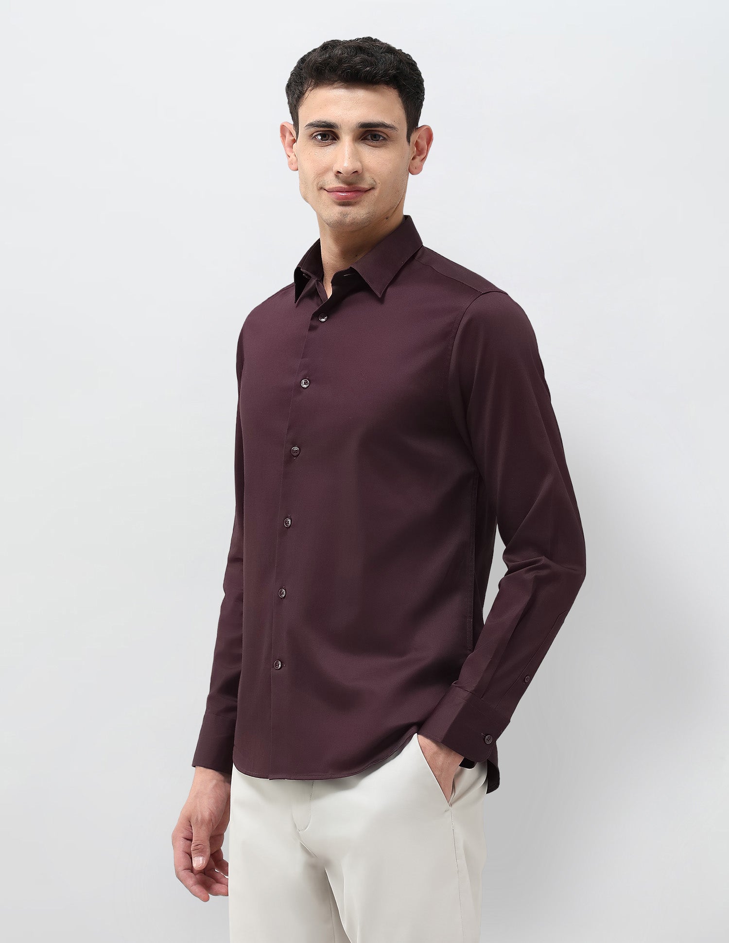 Tailored Fit Solid Shirt Wine - U.S. Polo Assn. India | Large