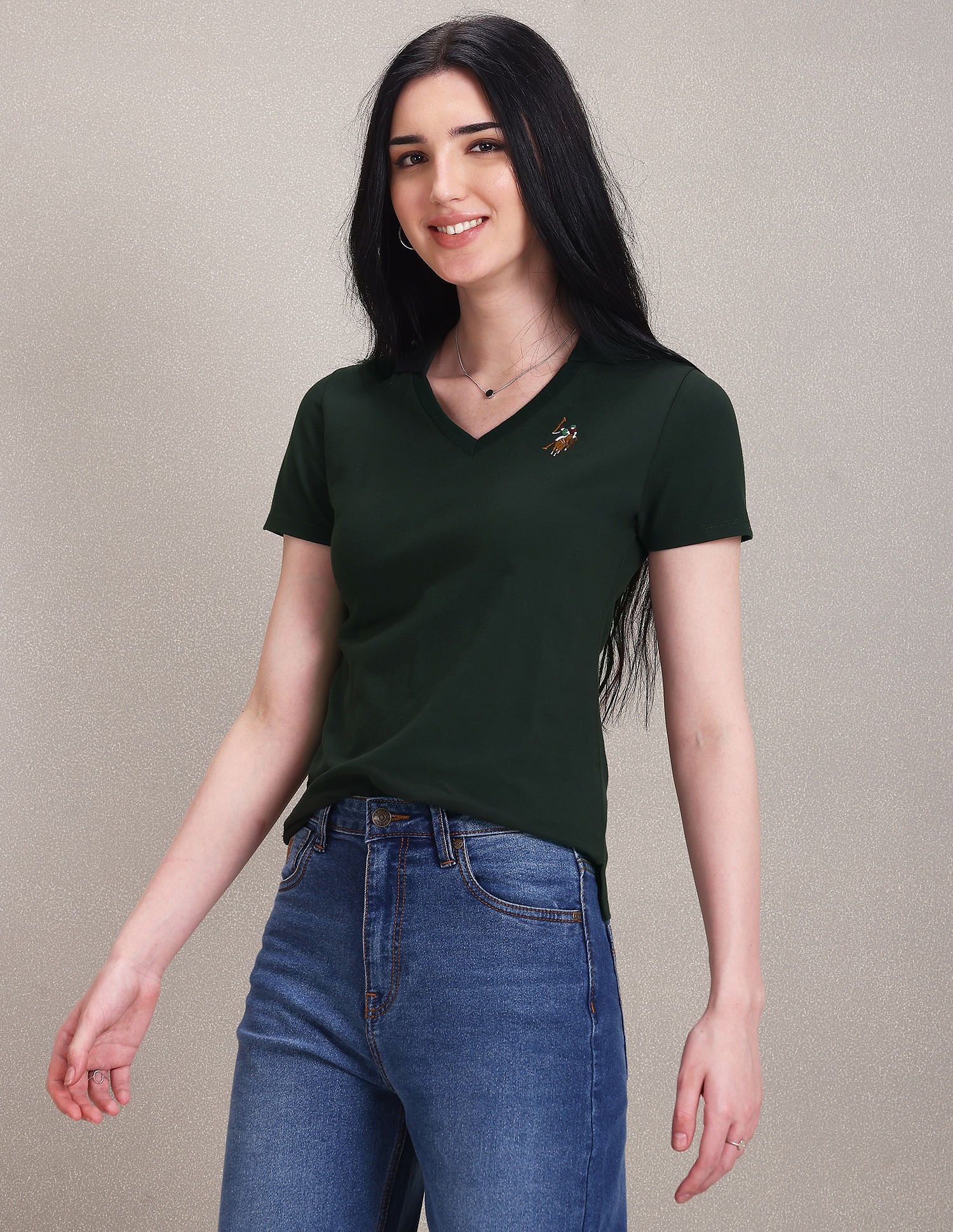 Notch Neck Pique Polo Shirt Dark Green - U.S. POLO ASSN. | Large