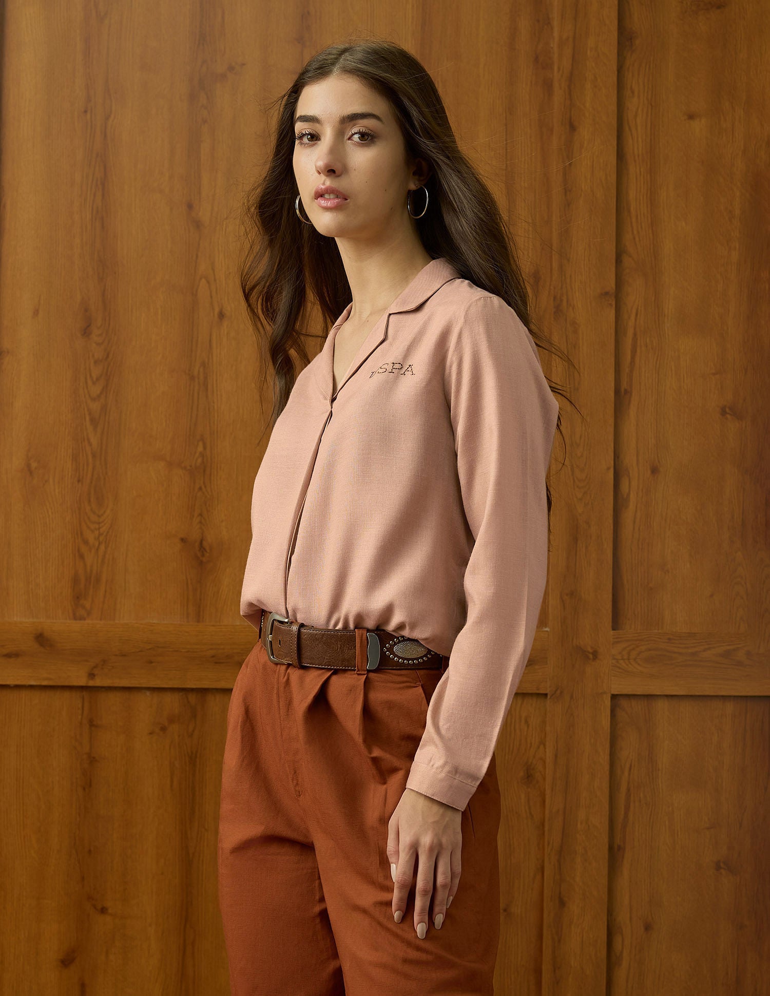 Notched Lapel Pleated Shirt Peach - U.S. POLO ASSN. | Large