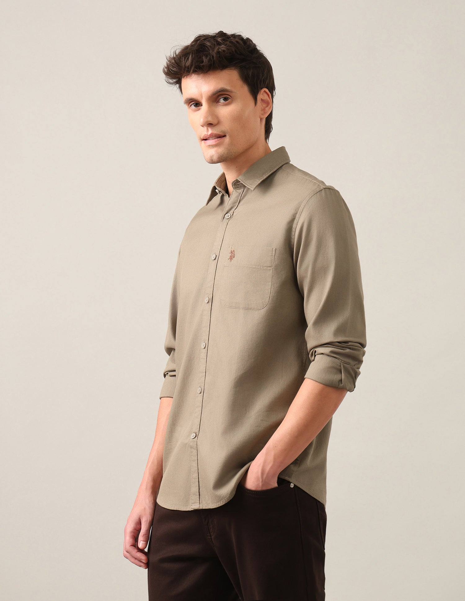 Textured Dobby Shirt Khaki - U.S. Polo Assn. India | Large