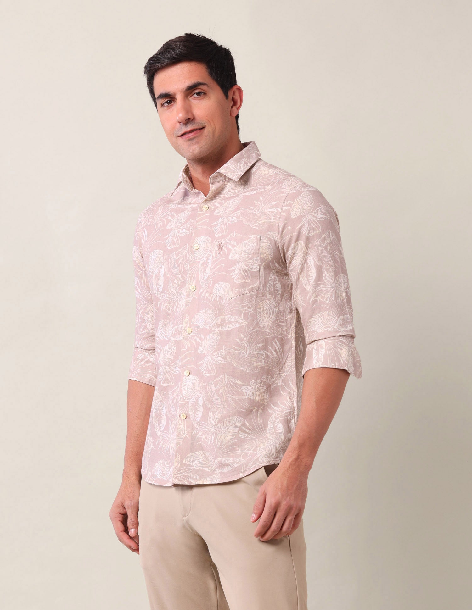 All Over Printed Regular Shirt Peach - U.S. Polo Assn. India | Large
