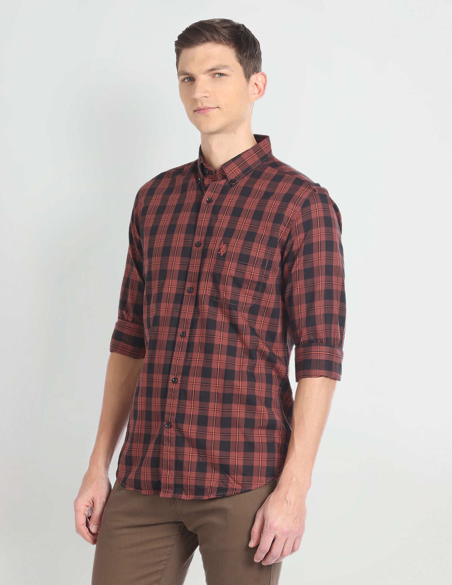 Tartan Check Cotton Twill Shirt Brown - U.S. Polo Assn. India | Large