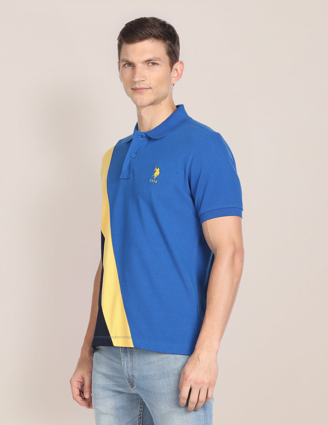 Colour Block Cotton Polo Shirt Blue - U.S. Polo Assn. India | Large