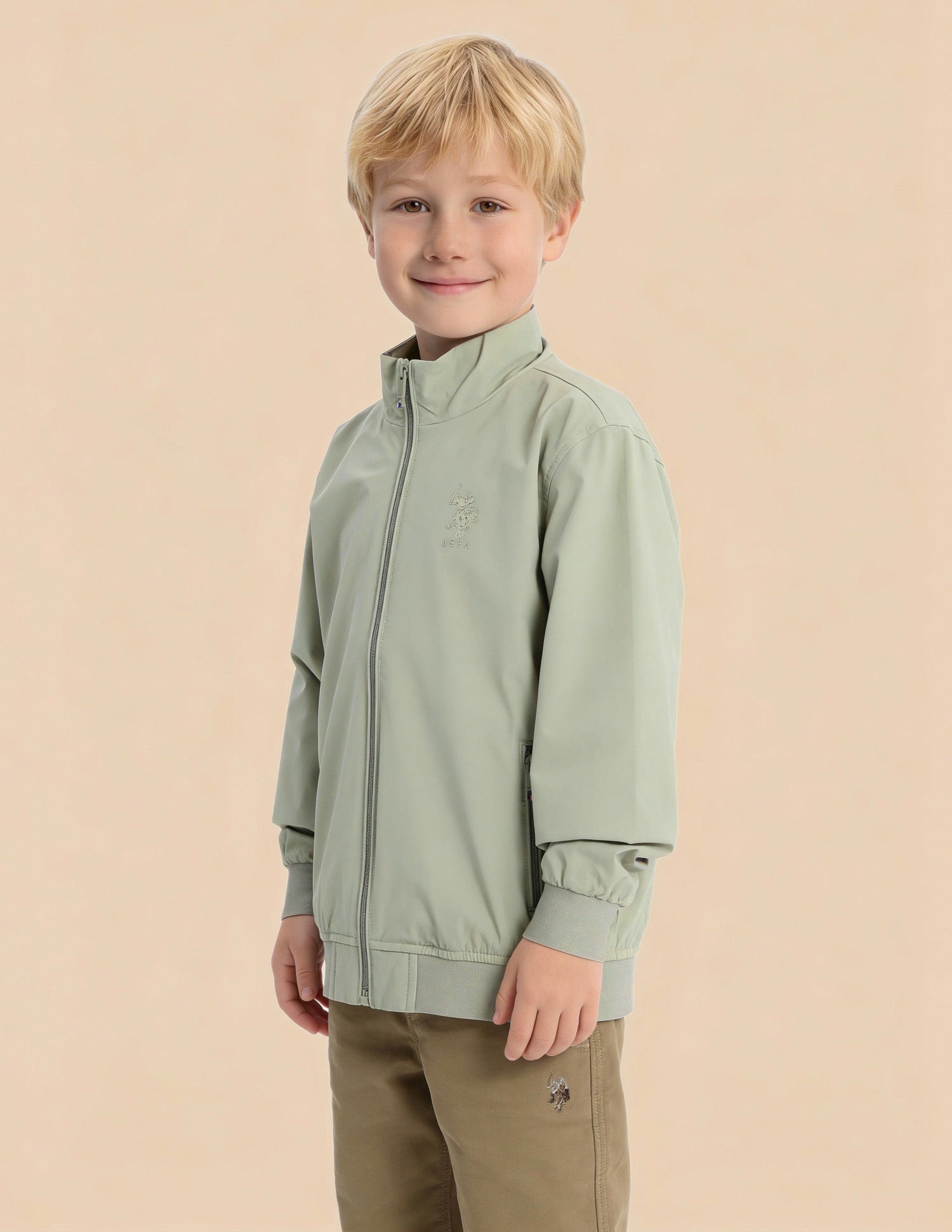 Boys Solid Regular Fit Casual Jacket Light Olive - U.S. Polo Assn. India | Large