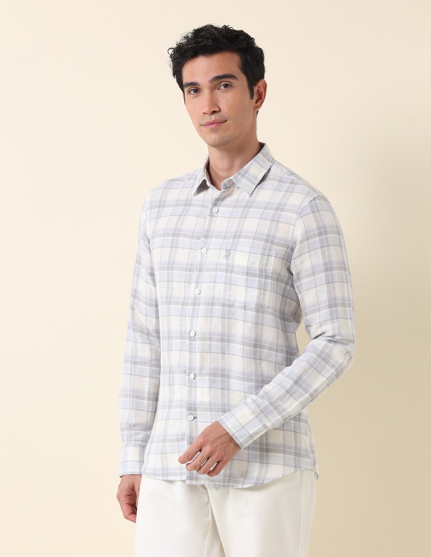 Plaid Checked Tailored Fit Shirt Grey - U.S. Polo Assn. India | Large