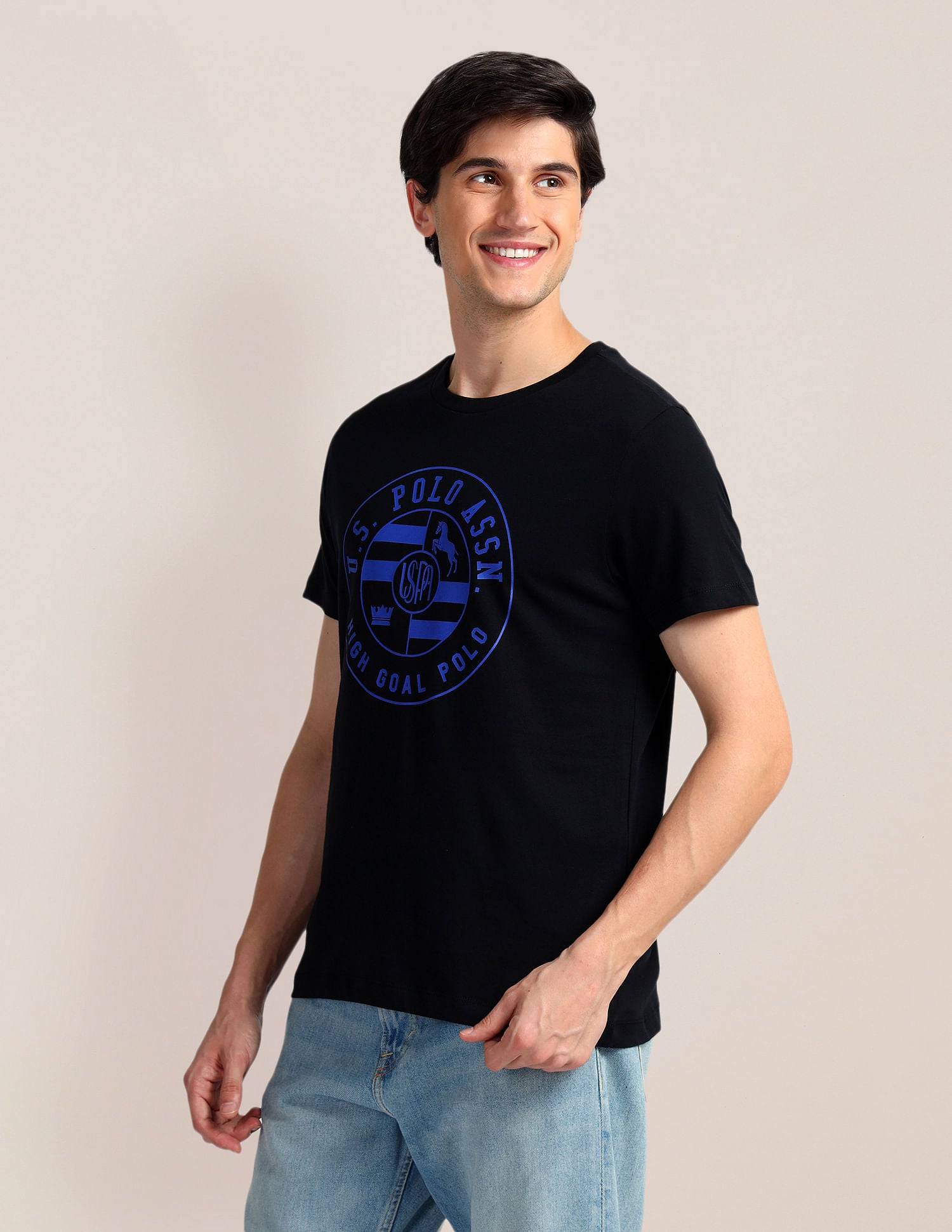 Brand Print Slim Fit T-Shirt Black - U.S. Polo Assn. India | Large