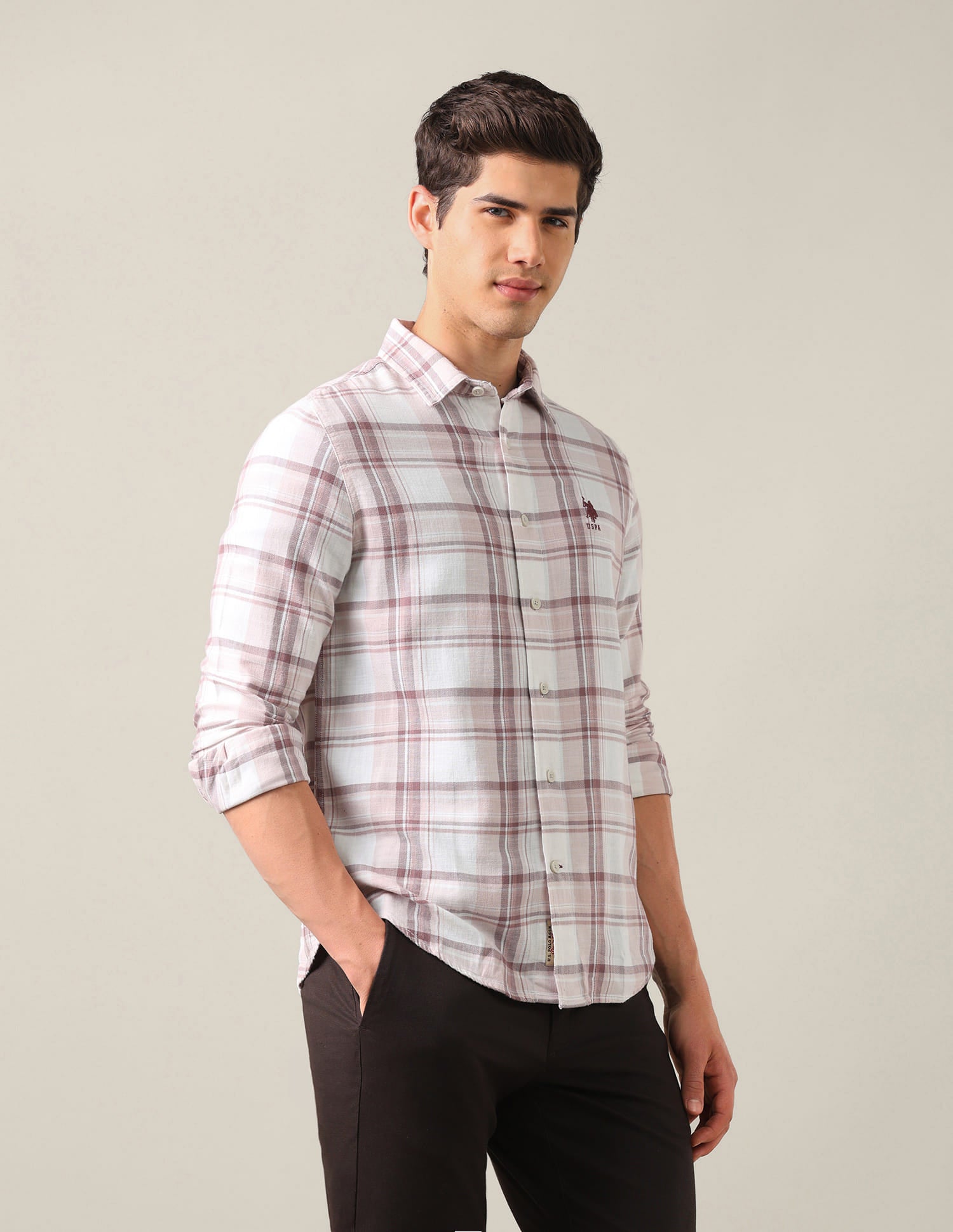Plaid Checked Twill Shirt Pink - U.S. Polo Assn. India | Large
