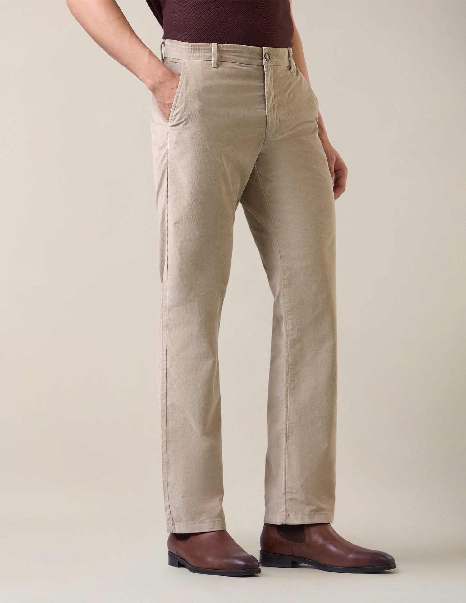 Riley Straight Fit Corduroy Trousers Beige - U.S. Polo Assn. India | Large