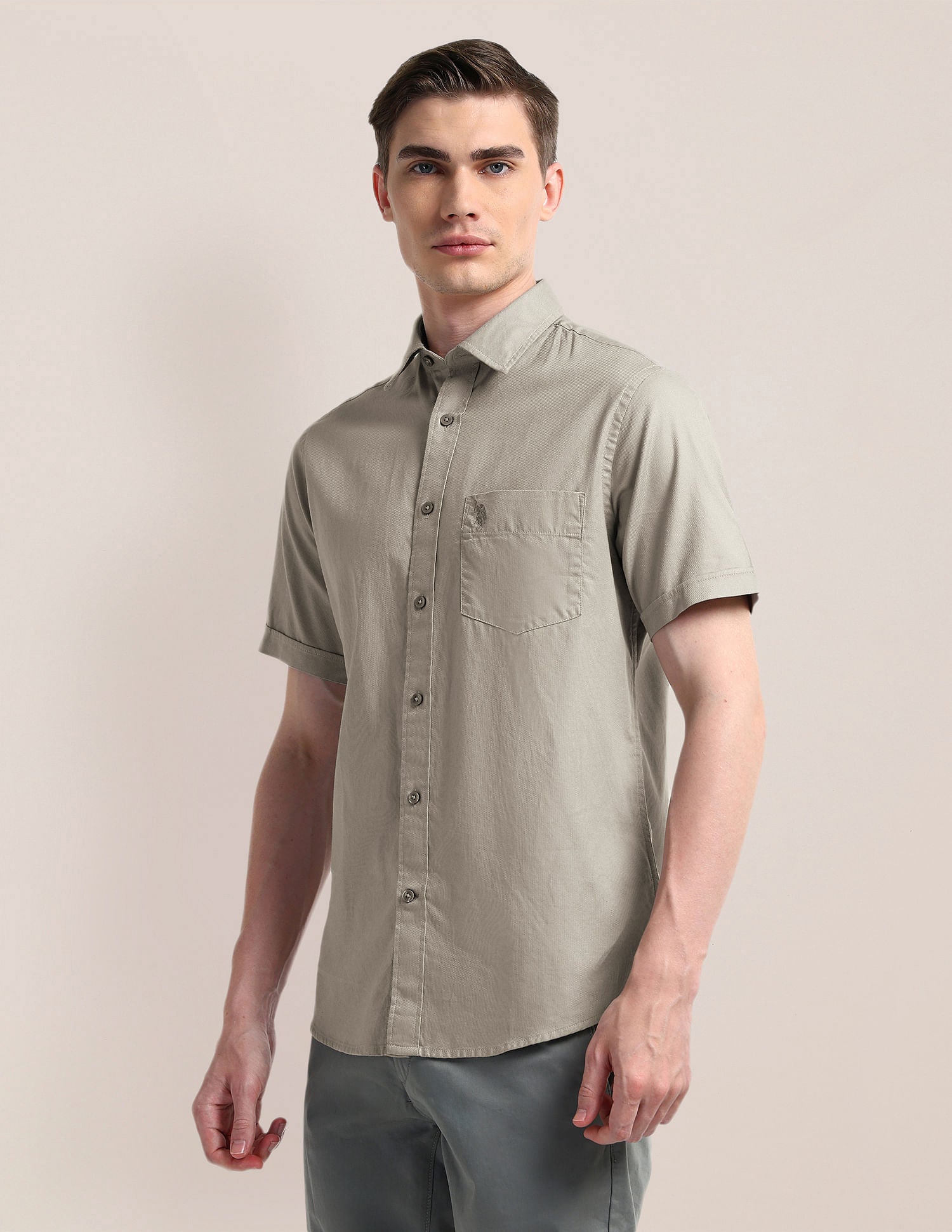 Tailored Fit Premium Cotton Shirt Grey - U.S. Polo Assn. India | Large