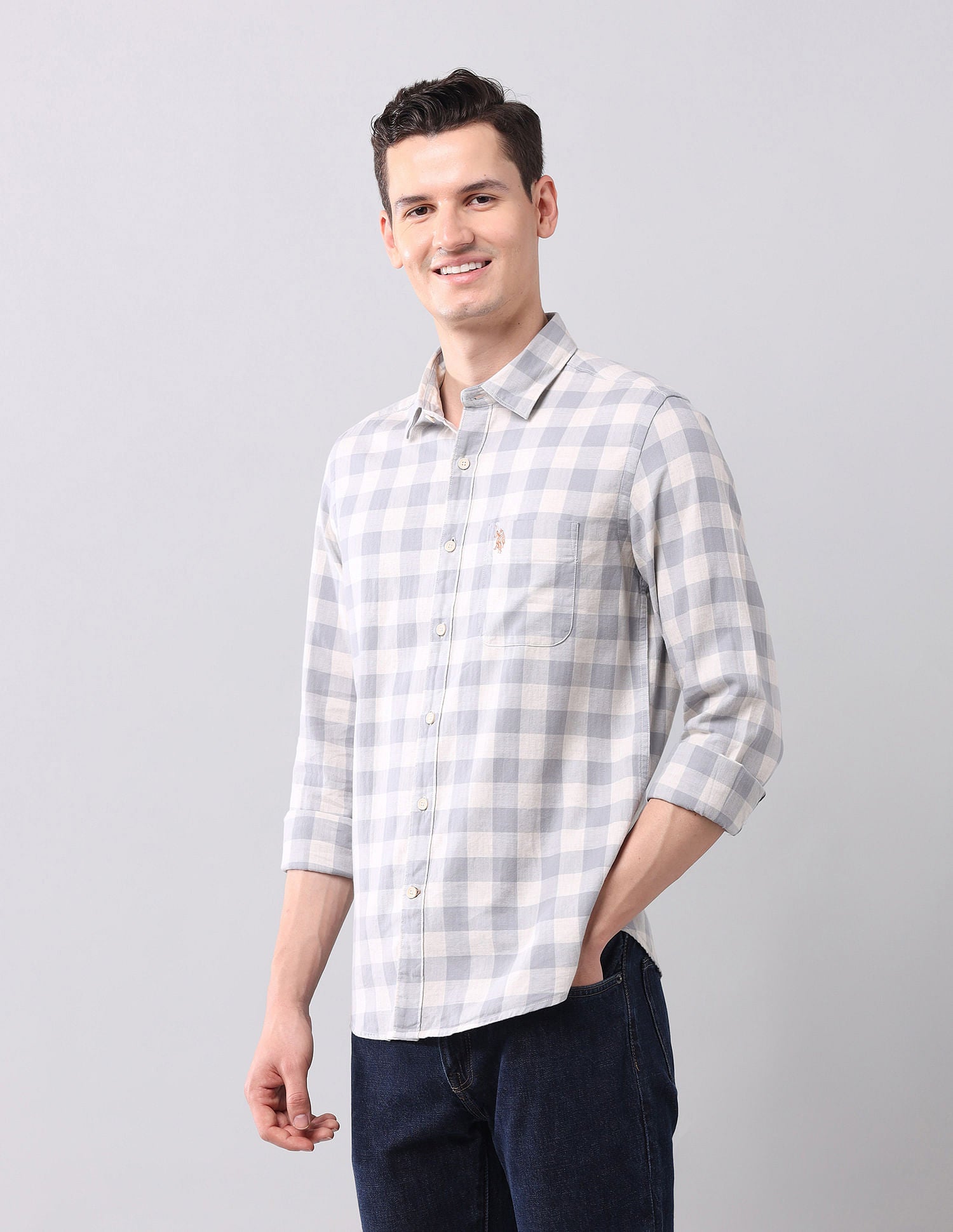 Regular Fit Checked Shirt Grey - U.S. Polo Assn. India | Large