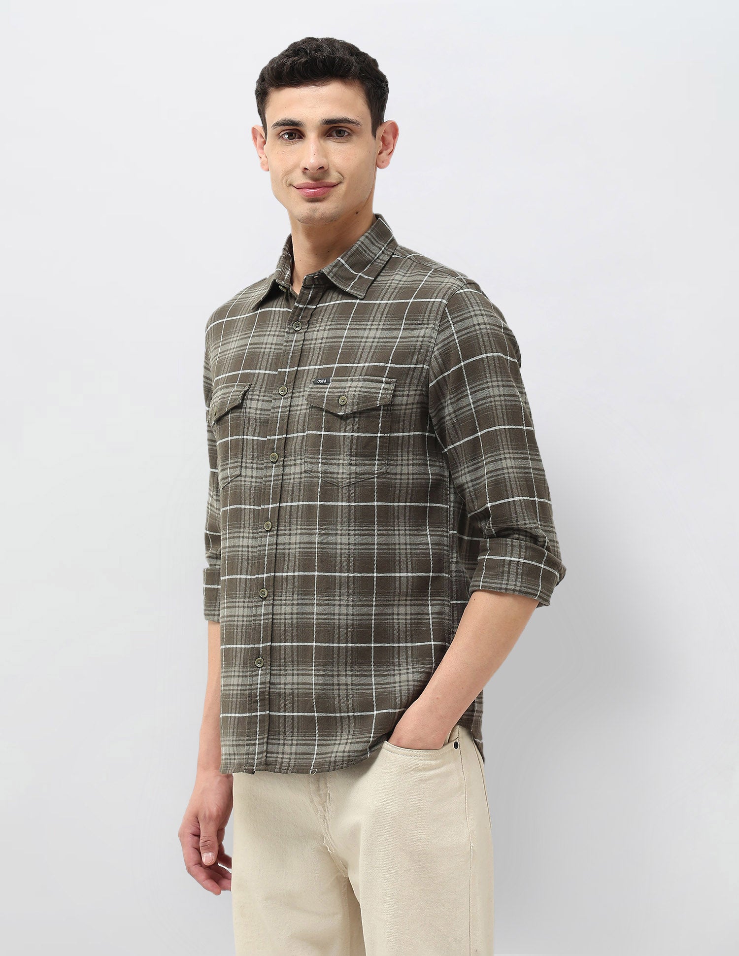 Twill Tartan Checked Shirt Olive - U.S. POLO ASSN. | Large