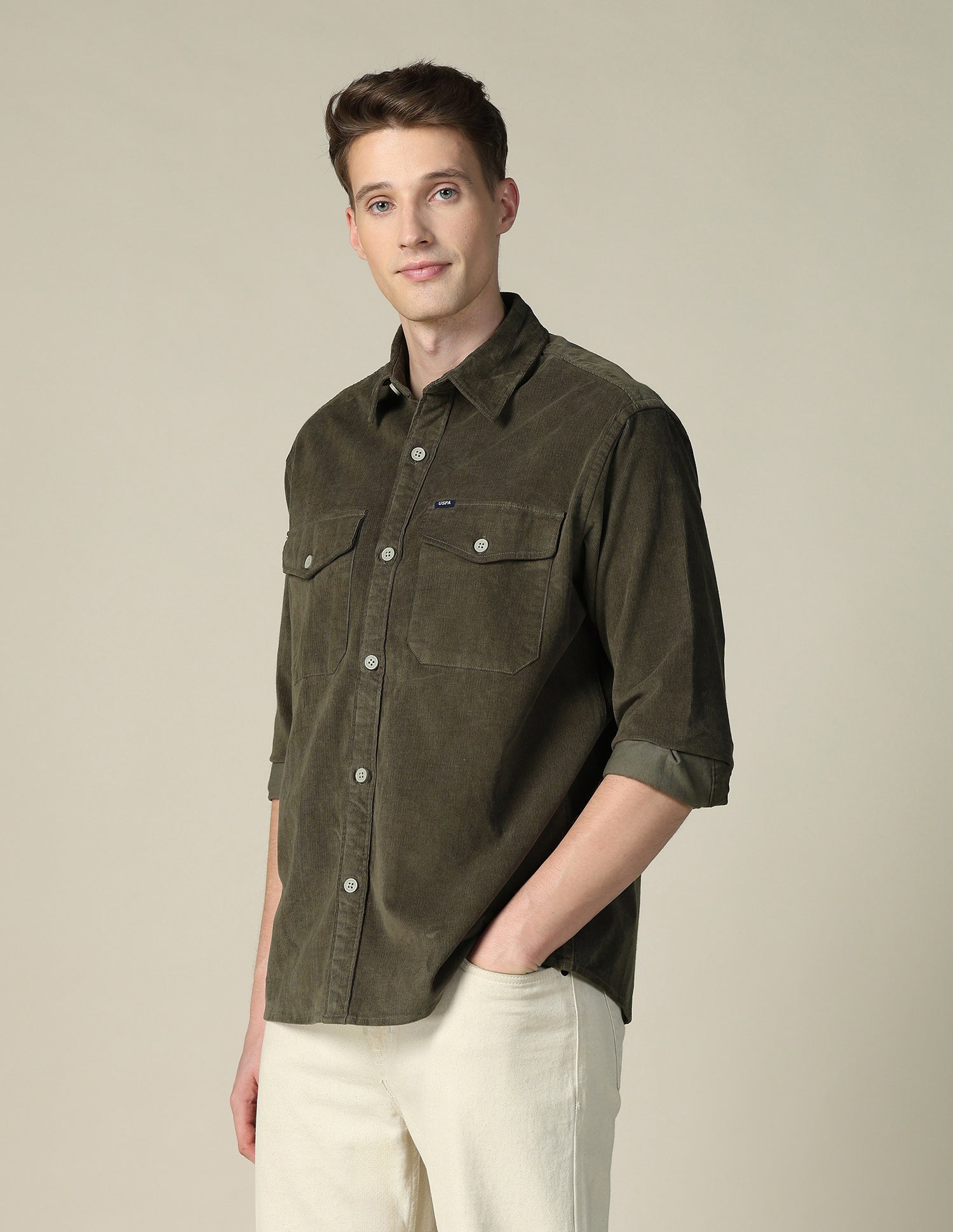 Corduroy Regular Fit Shacket Olive - U.S. POLO ASSN. | Large