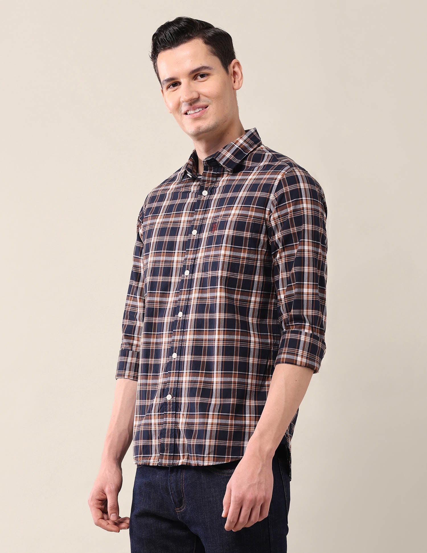 Grid Tattersall Checked Tailored Fit Shirt Navy - U.S. POLO ASSN. | Large