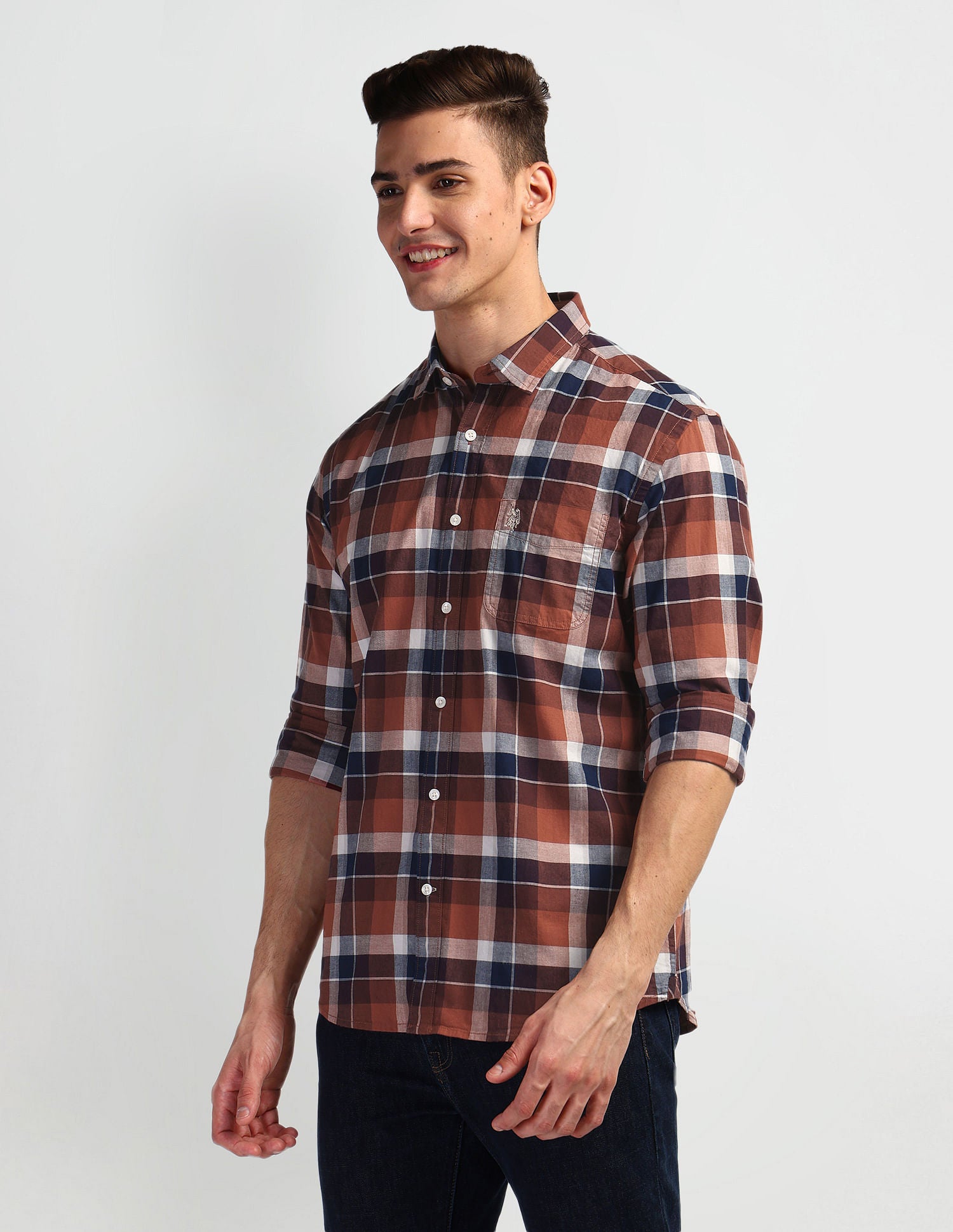 Tartan Check Slim Shirt Rust - U.S. Polo Assn. India | Large