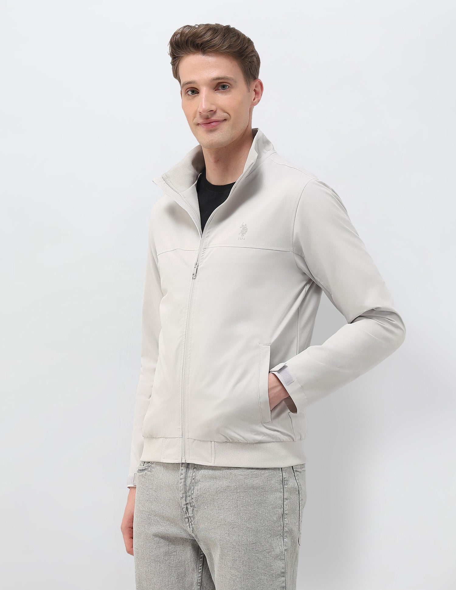Regular Fit Solid Casual Jacket Ecru - U.S. Polo Assn. India | Large