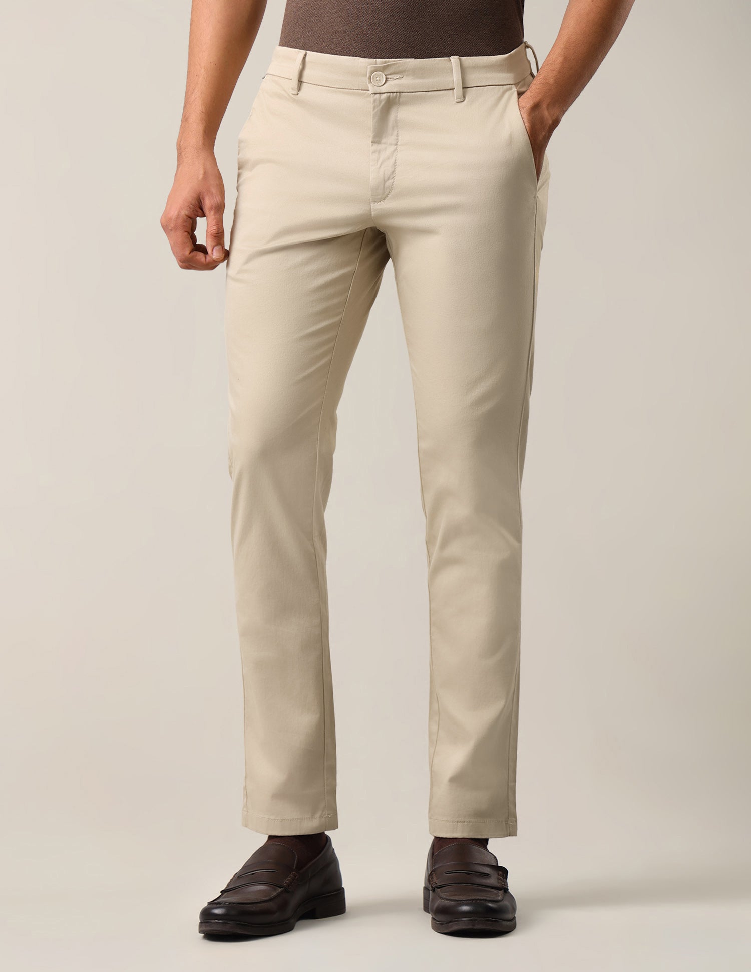 Denver Slim Fit Dobby Trousers Light Khaki - U.S. Polo Assn. India | Large