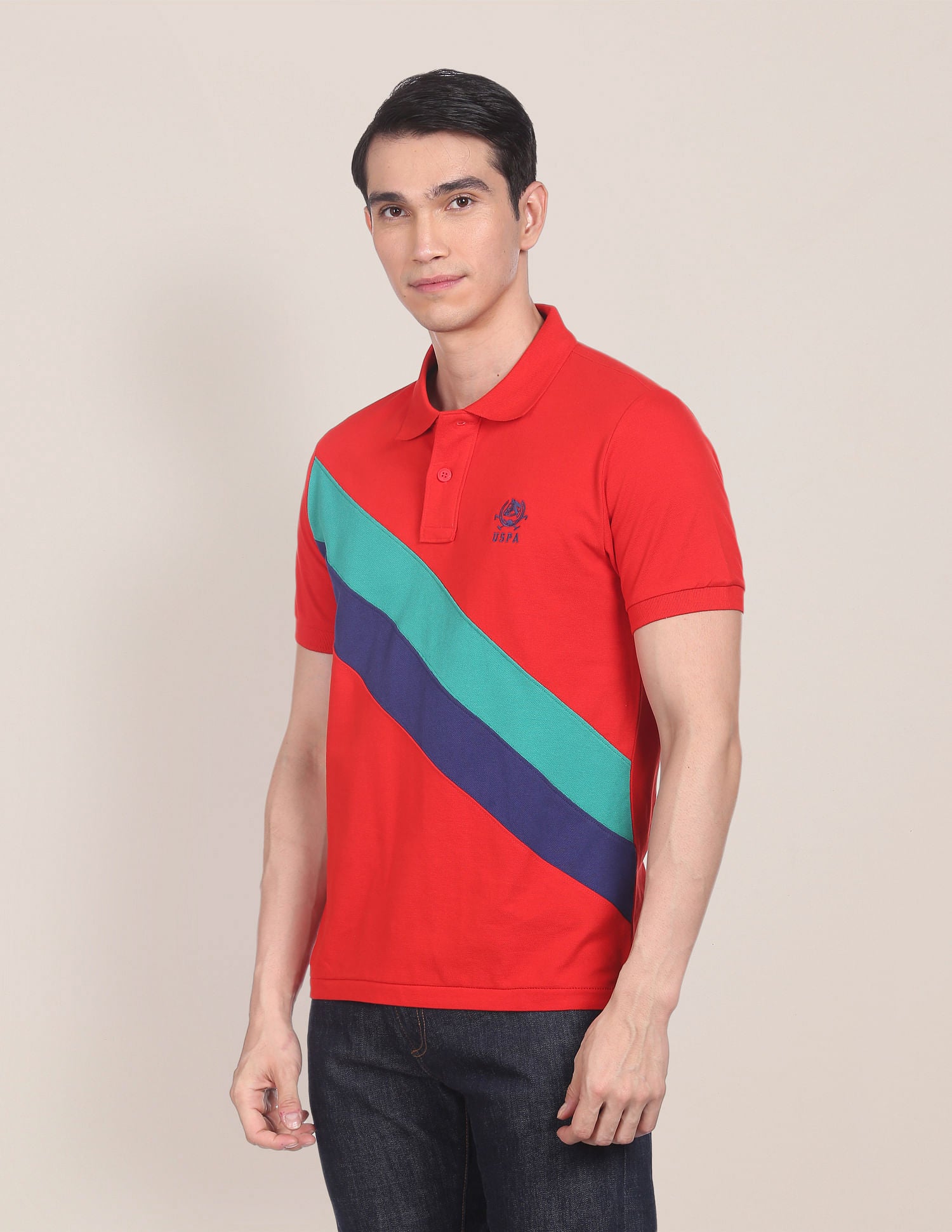 Logo Embroidered Striped Polo Shirt Red - U.S. Polo Assn. India | Large