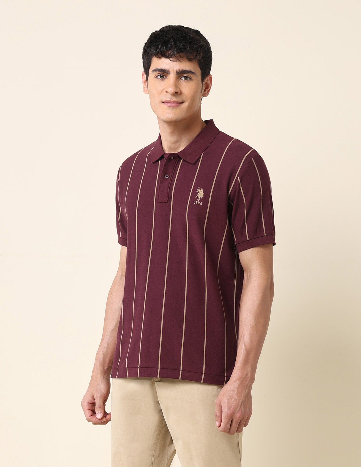 Vertical Striped Classic Polo Shirt Maroon - U.S. Polo Assn. India | Large