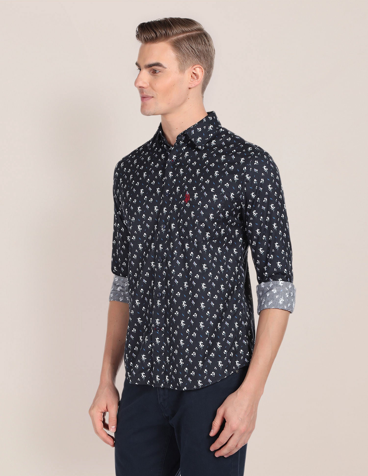 Cutaway Collar Floral Print Shirt Navy - U.S. POLO ASSN. | Large