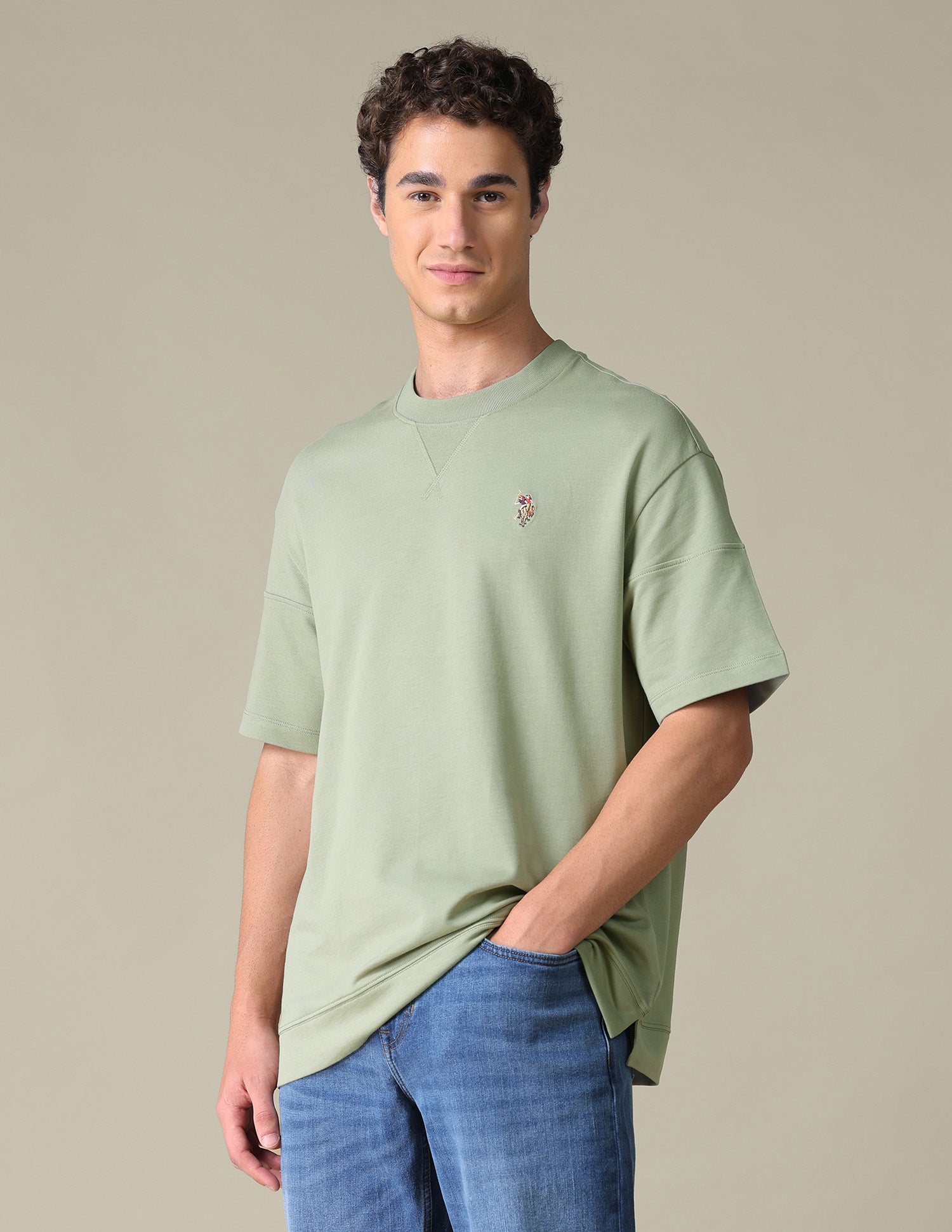 Solid Relaxed Fit T-Shirt Light Green - U.S. Polo Assn. India | Large