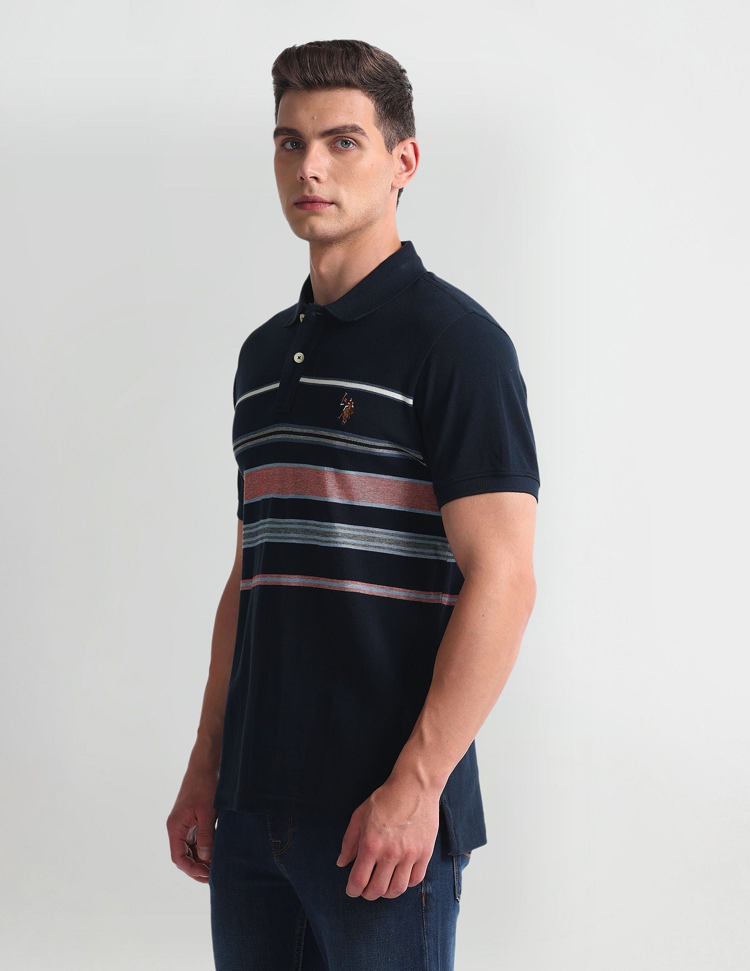 Horizontal Stripe Yarn Dyed Polo Shirt Navy - U.S. Polo Assn. India | Large