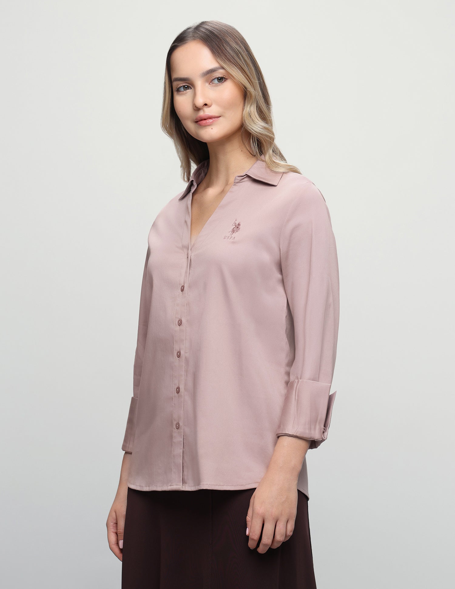 Solid Regular Fit Shirt Mauvish Pink - U.S. Polo Assn. India | Large