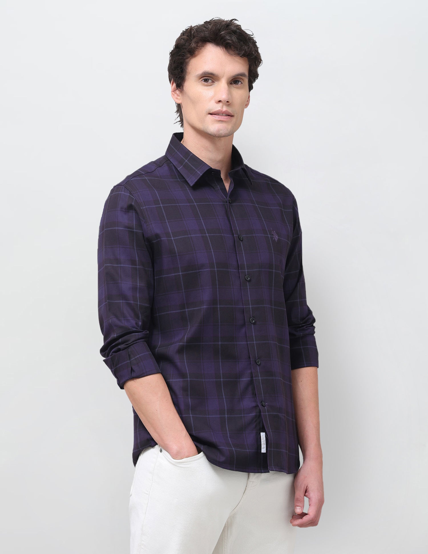 Tartan Checked Twill Shirt Dark Purple - U.S. Polo Assn. India | Large