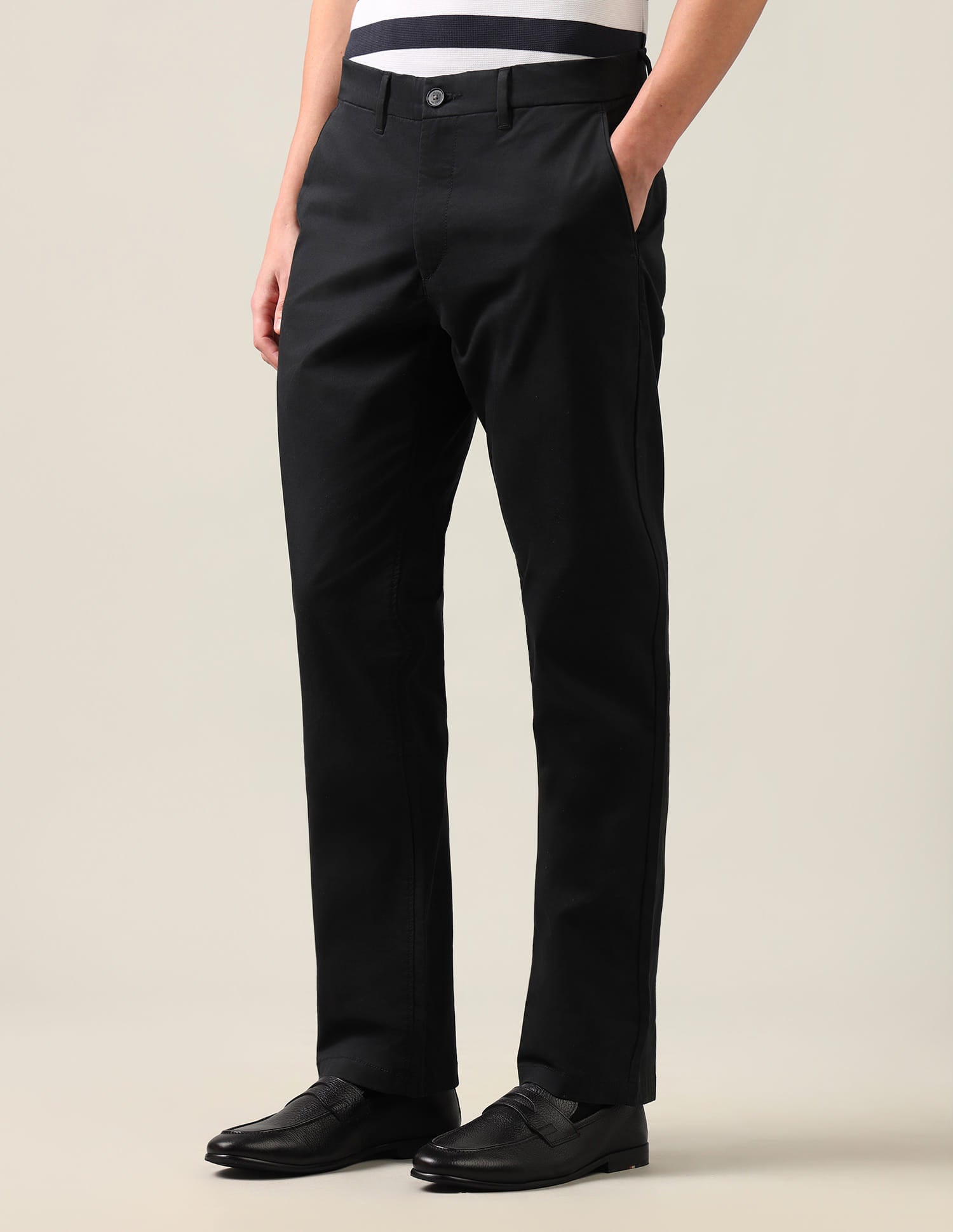 Riley Straight Fit Satin Trousers Black - U.S. Polo Assn. India | Large