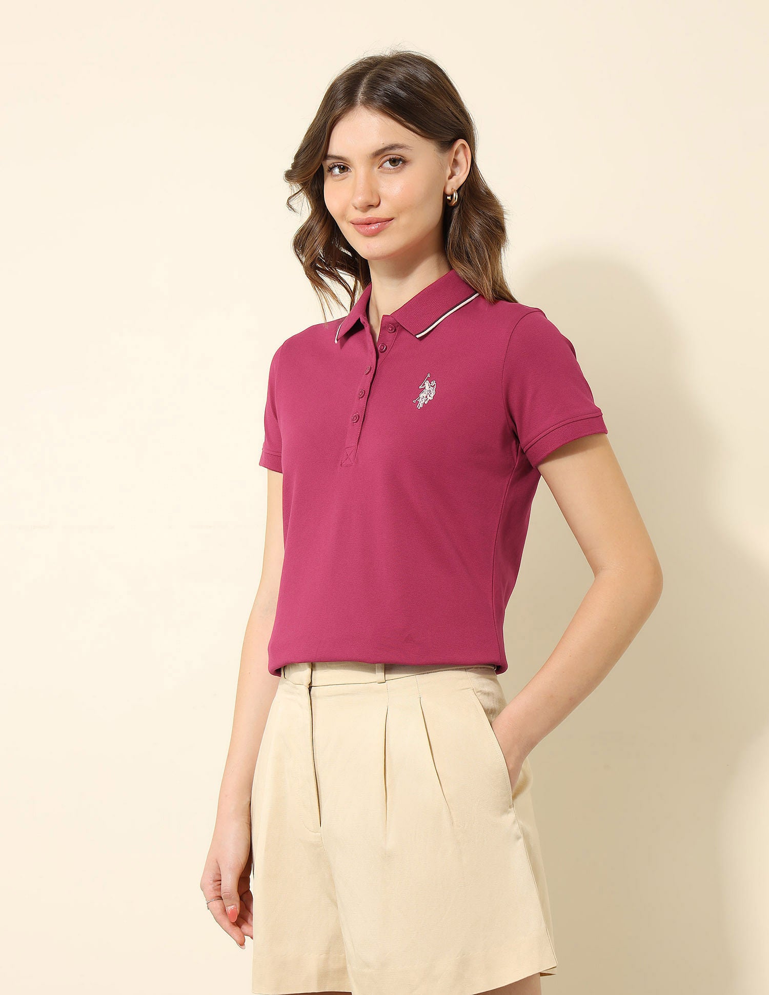 Regular Fit Solid Polo Shirt Fuchsia - U.S. POLO ASSN. | Large