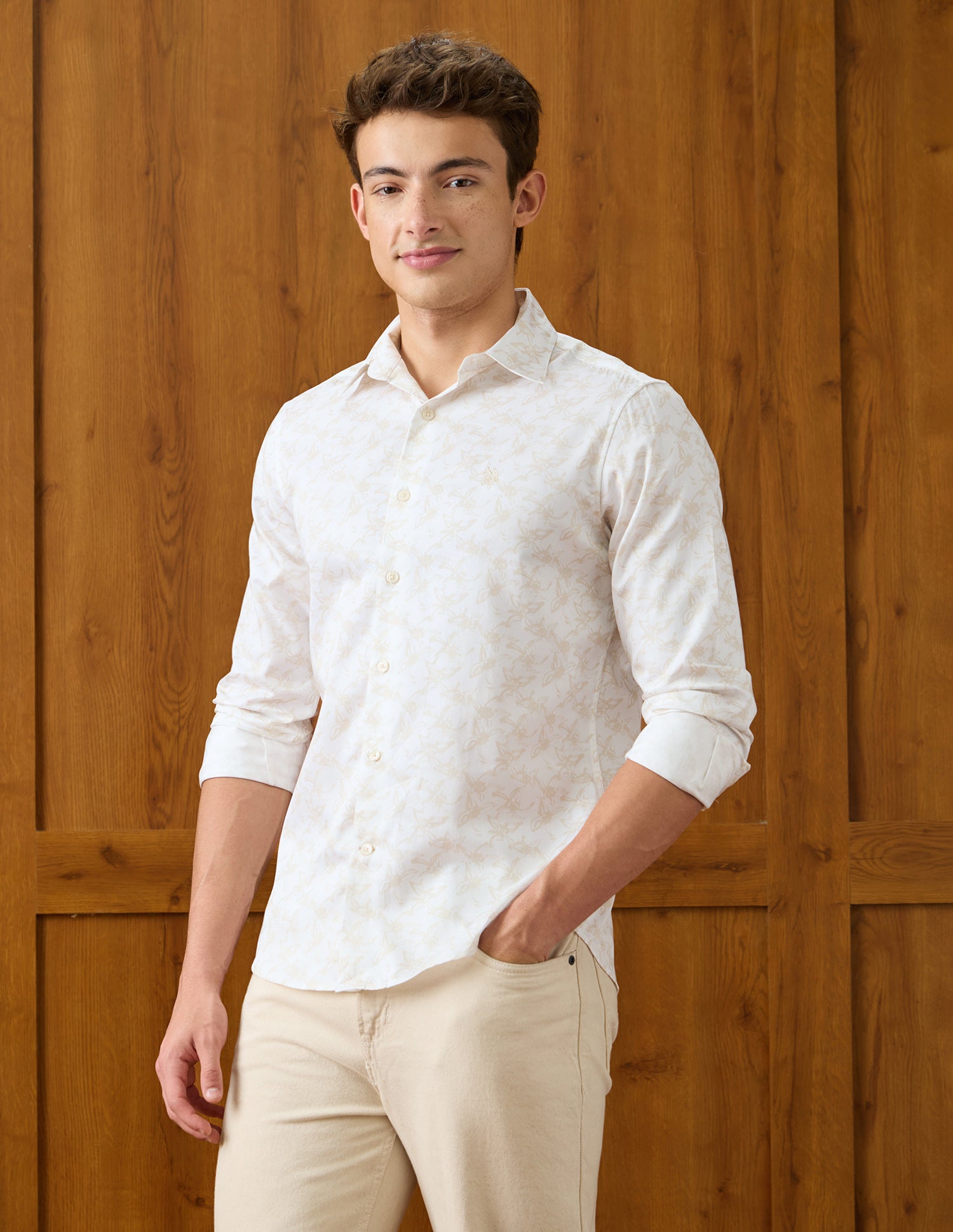 Floral Printed Satin Shirt Beige - U.S. Polo Assn. India | Large