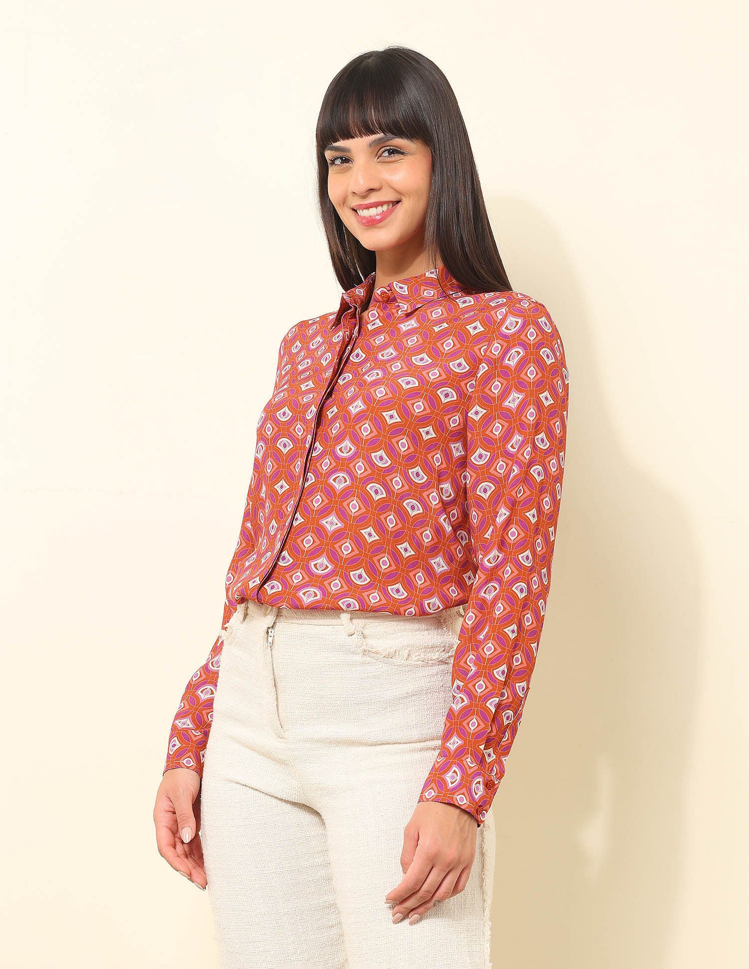 Concealed Placket Geometric Printed Shirt Multi - U.S. Polo Assn. India | Large