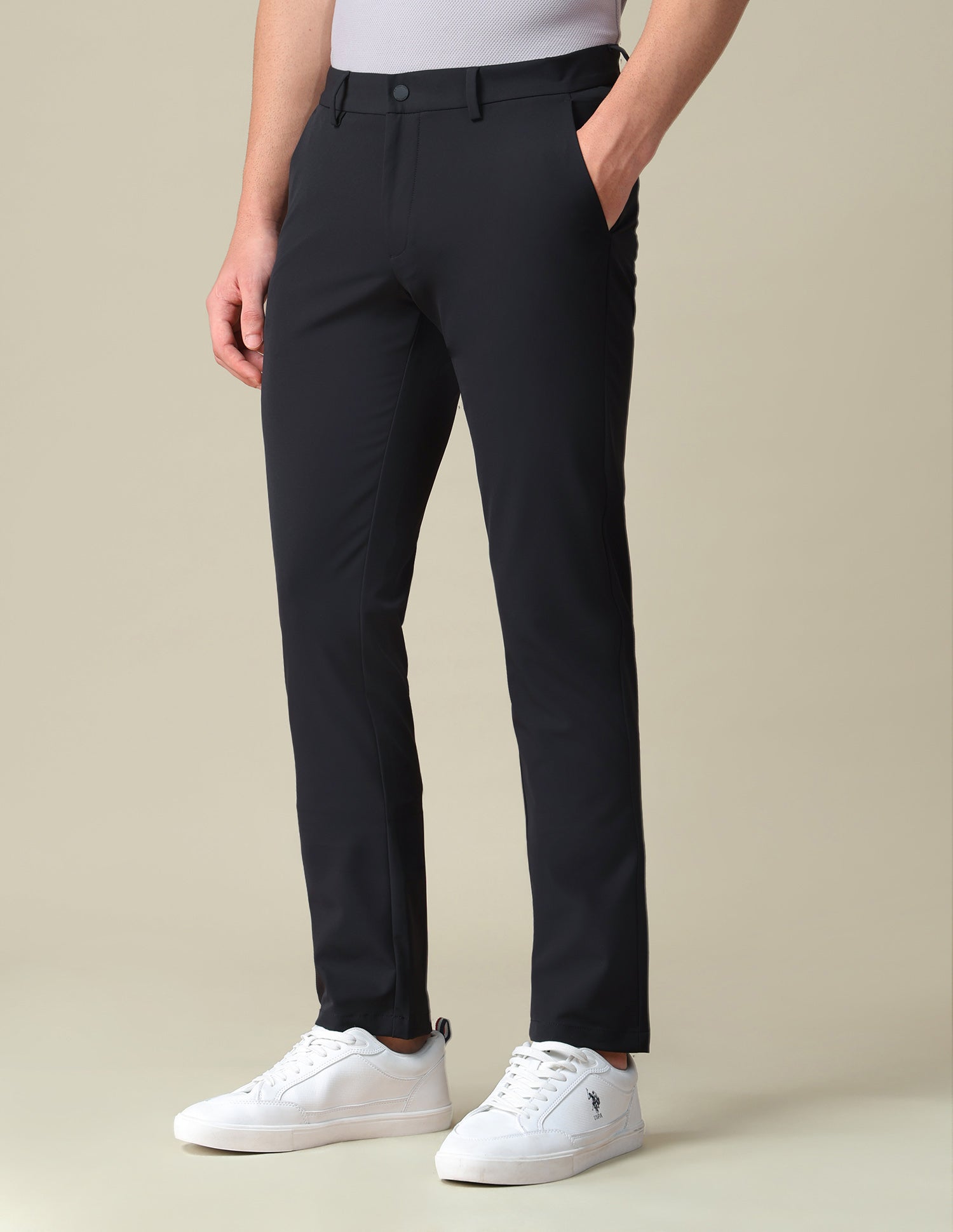 Denver Slim Fit Mid Rise Trousers Black - U.S. Polo Assn. India | Large
