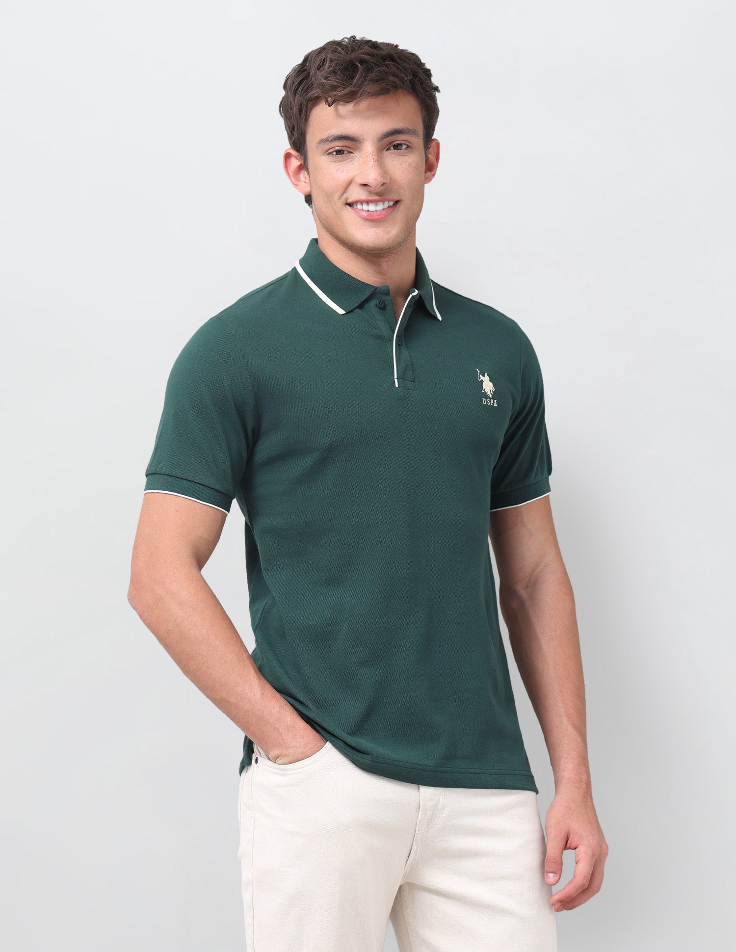 Solid Regular Fit Polo Shirt Dark Green - U.S. Polo Assn. India | Large
