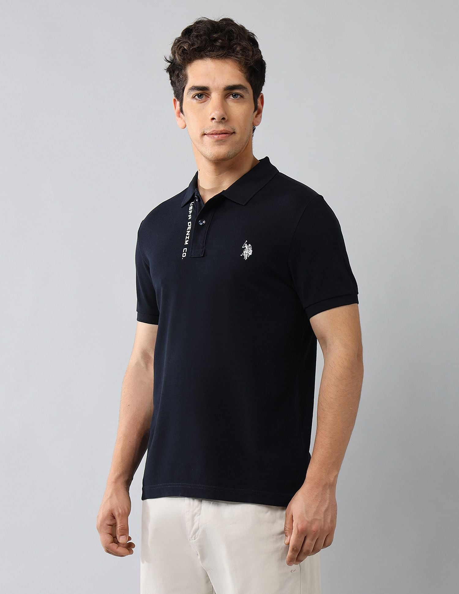 Pure Cotton Muscle Fit Polo Shirt Navy - U.S. POLO ASSN. | Large