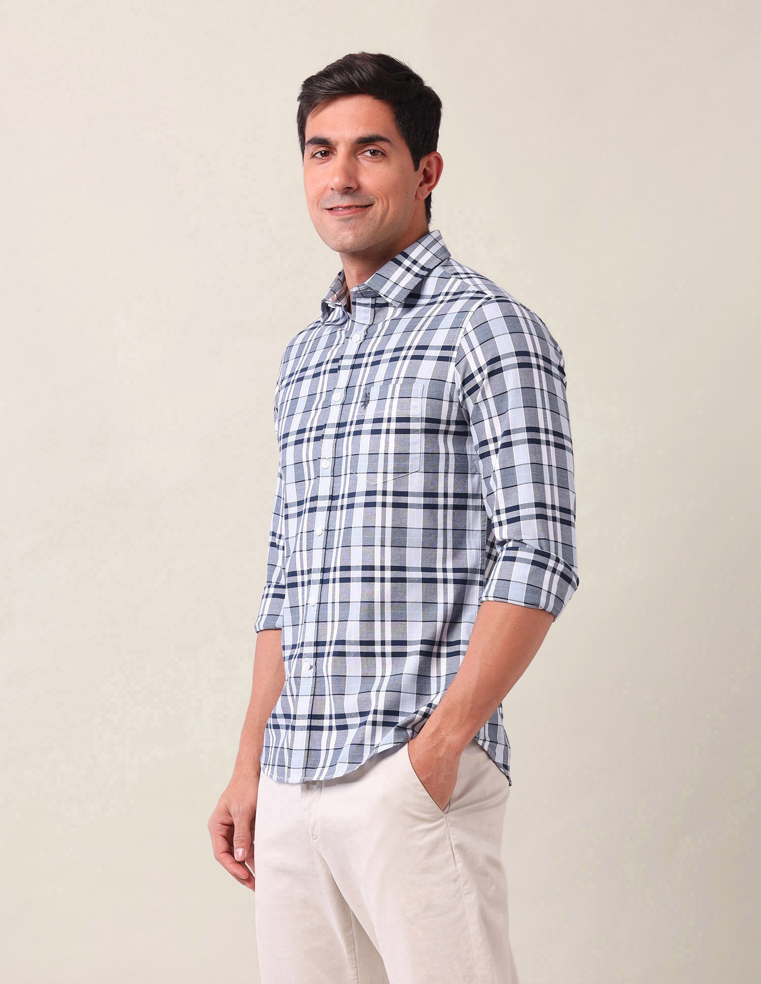 Plaid Checked Tailored Fit Shirt Navy - U.S. Polo Assn. India | Large