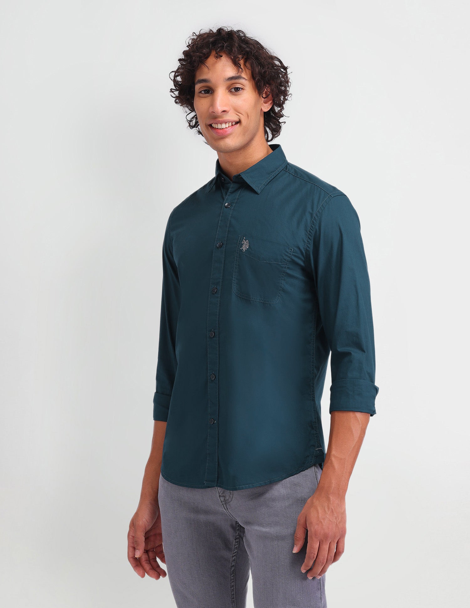 Solid Pattern Twill Shirt Blue - U.S. Polo Assn. India | Large