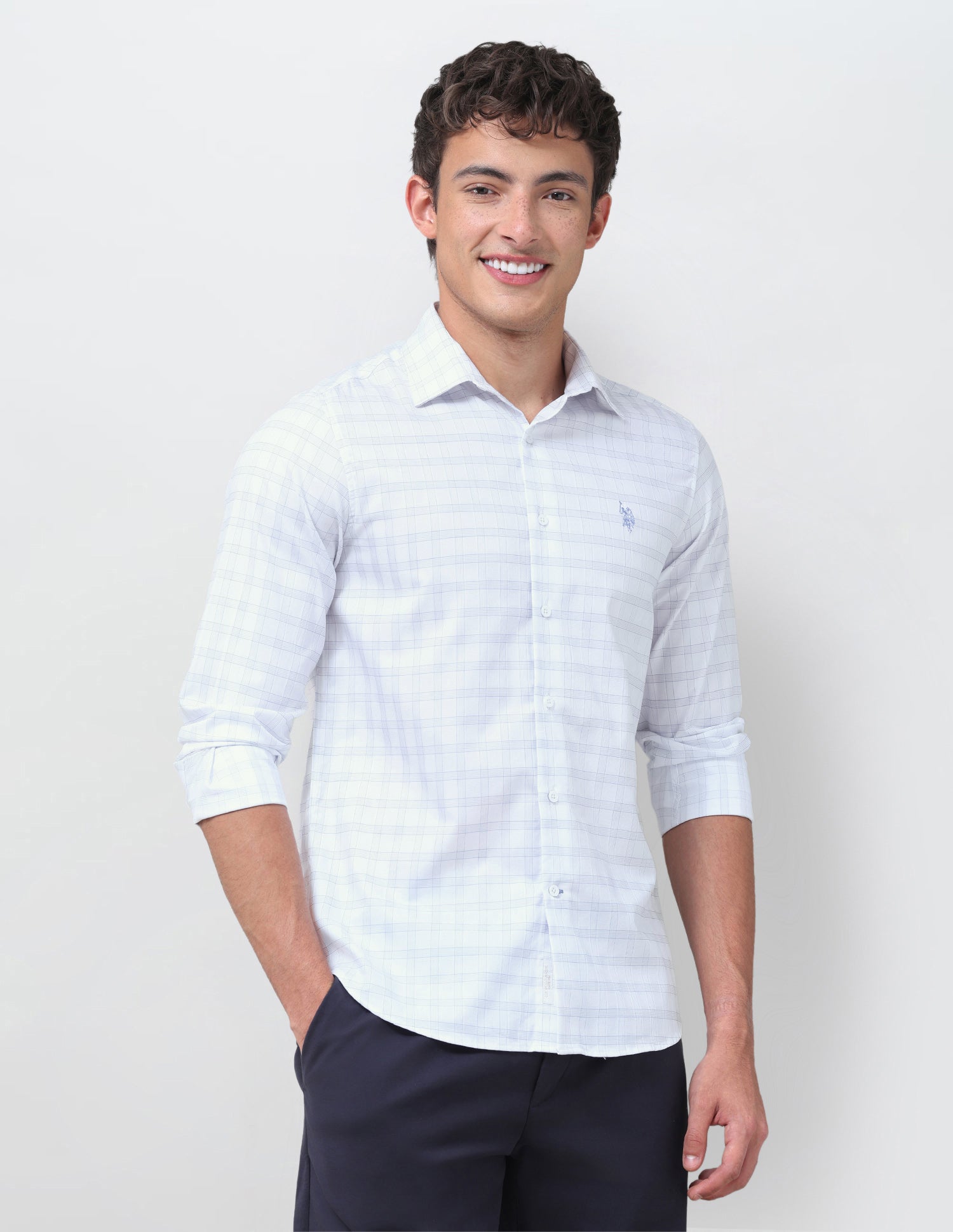 Twill Grid Tattersall Checked Shirt Light Blue - U.S. Polo Assn. India | Large