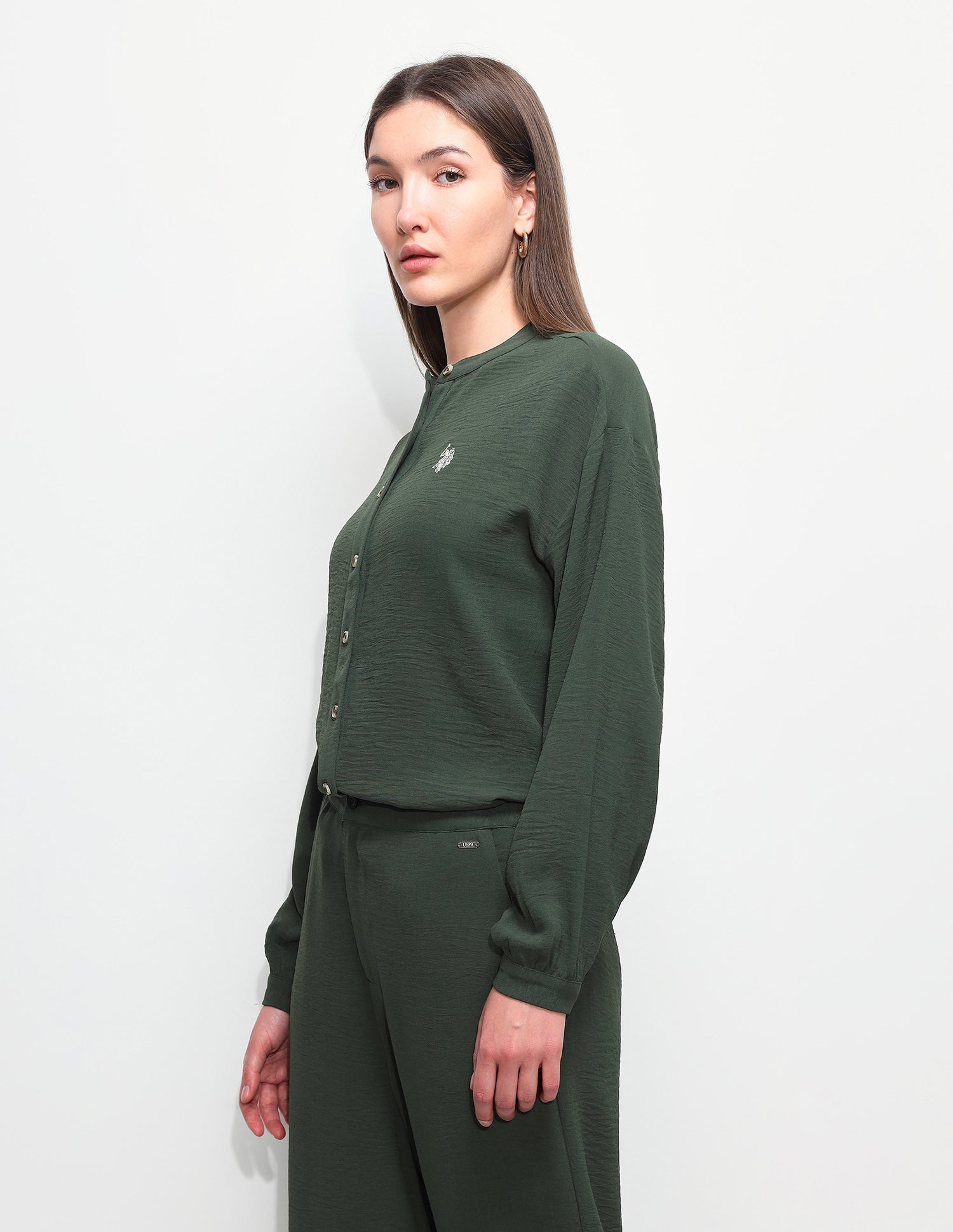 Solid Relaxed Fit Mandarin Shirt Olive - U.S. Polo Assn. India | Large