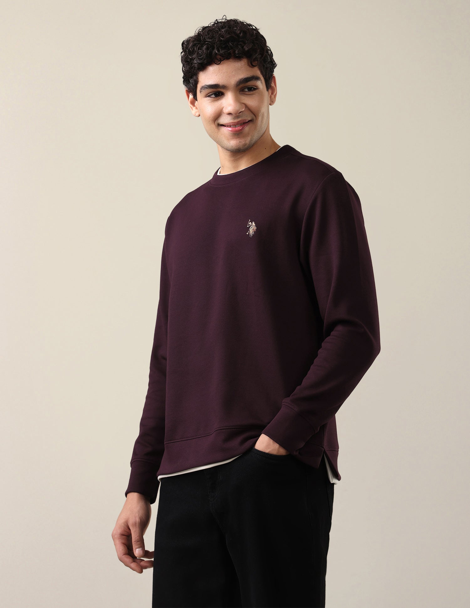 Solid Regular Fit Sweatshirt Maroon - U.S. Polo Assn. India | Large