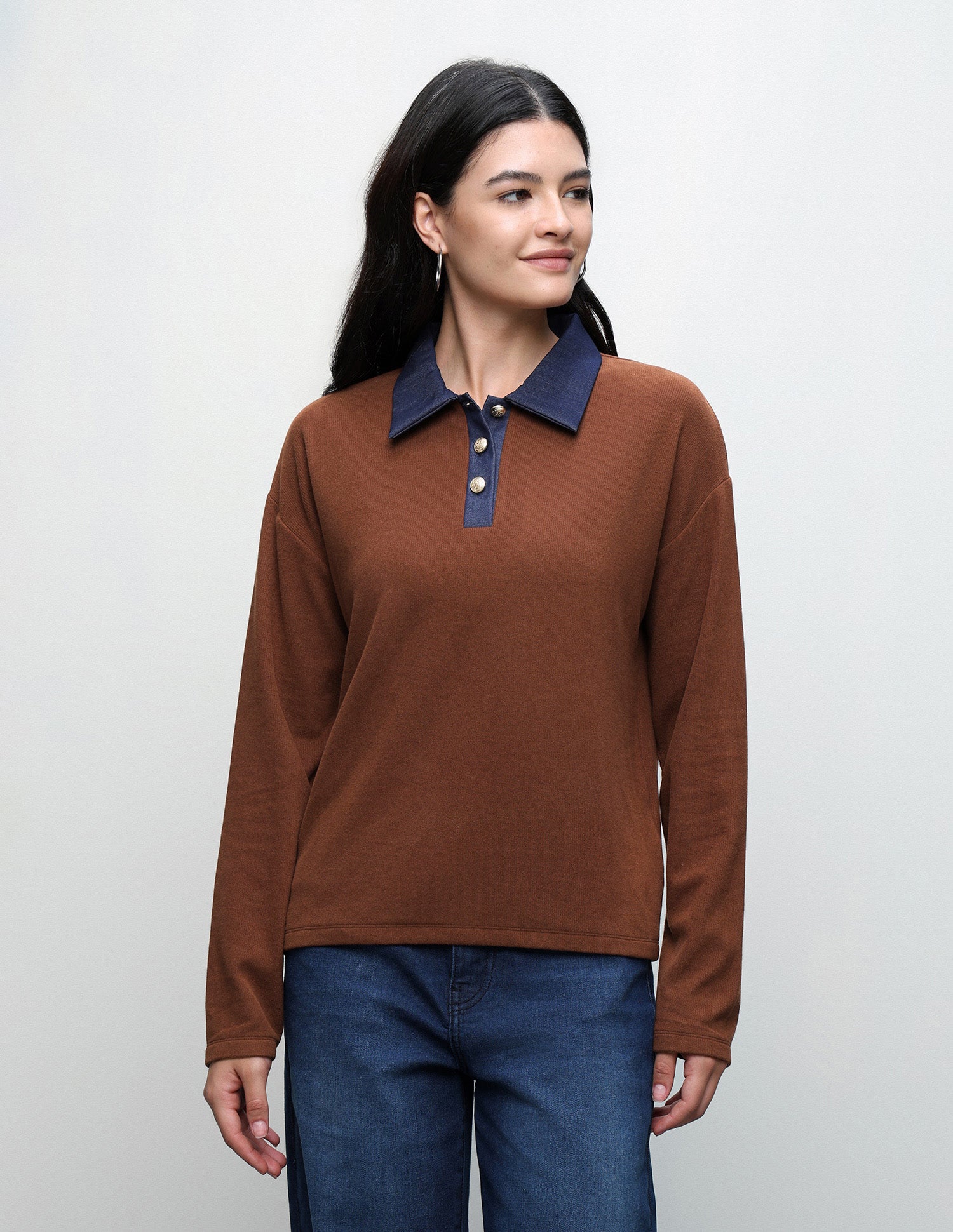Solid Regular Fit Sweater Brown - U.S. Polo Assn. India | Large
