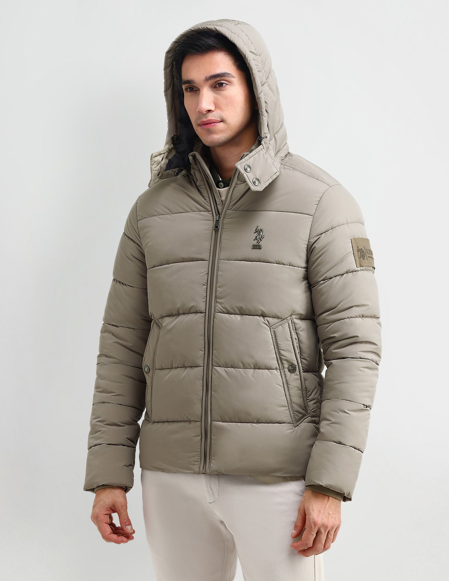 Regular Fit Solid Puffer Jackets Mousse - U.S. POLO ASSN. | Large