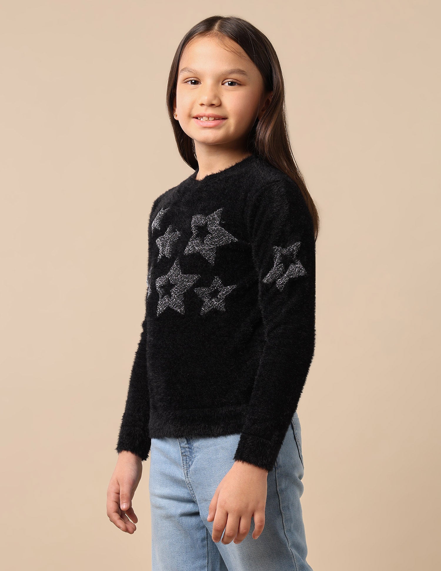 Girls Patterned Knit Pullover Sweater Black - U.S. POLO ASSN. | Large