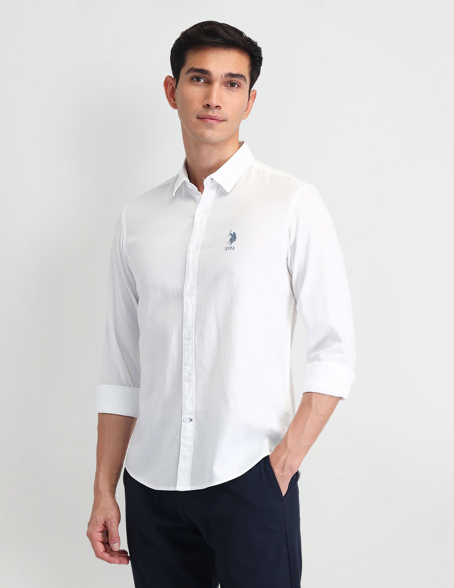 Pure Cotton Solid Shirt White - U.S. Polo Assn. India | Large