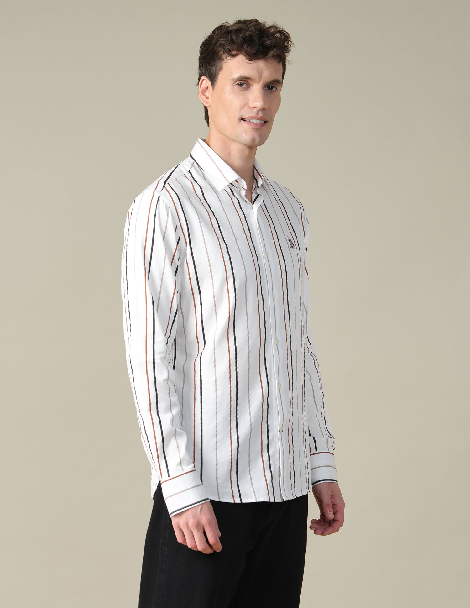 Vertical Striped Satin Shirt Rust - U.S. Polo Assn. India | Large