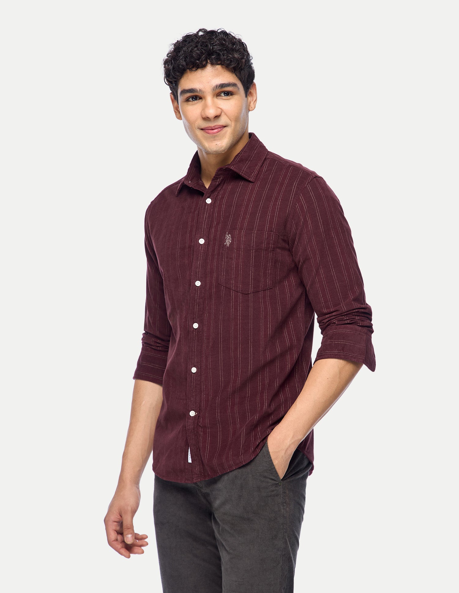 Vertical Striped Corduroy Shirt Dark Purple - U.S. Polo Assn. India | Large